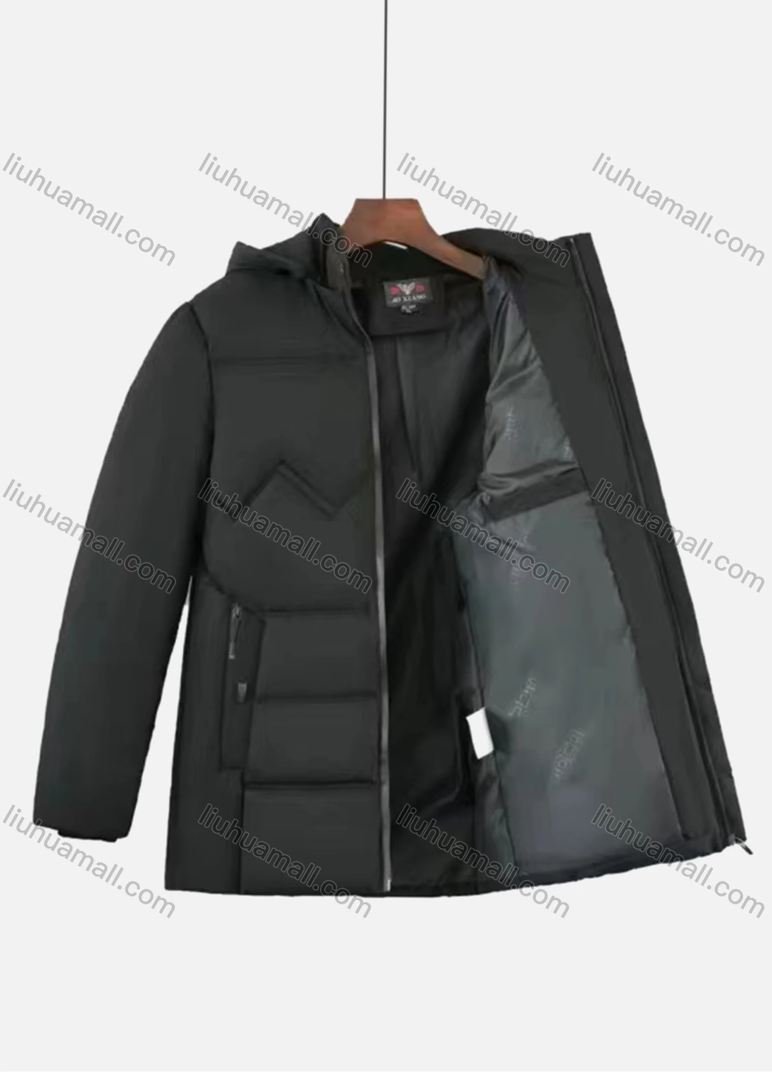 Wholesale Men's Casual Plain Hooded Zipper Down Jacket - Liuhuamall