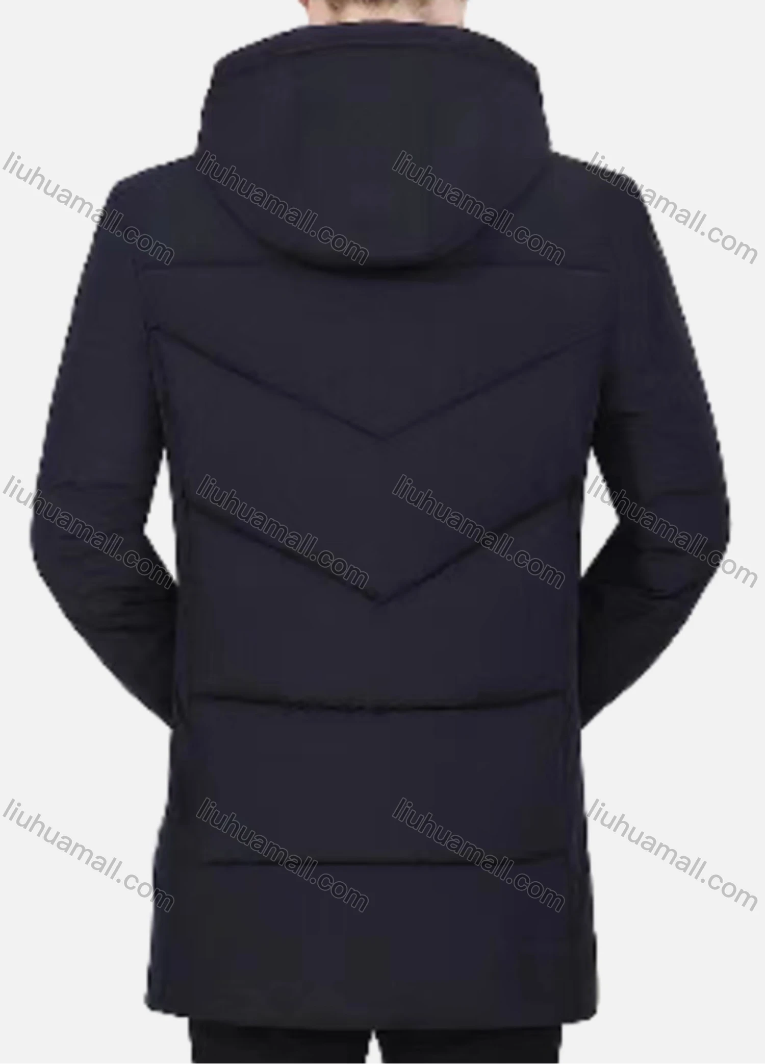 Wholesale Men's Casual Plain Drawstring Hooded Button Down Zipper Down Jacket - Liuhuamall