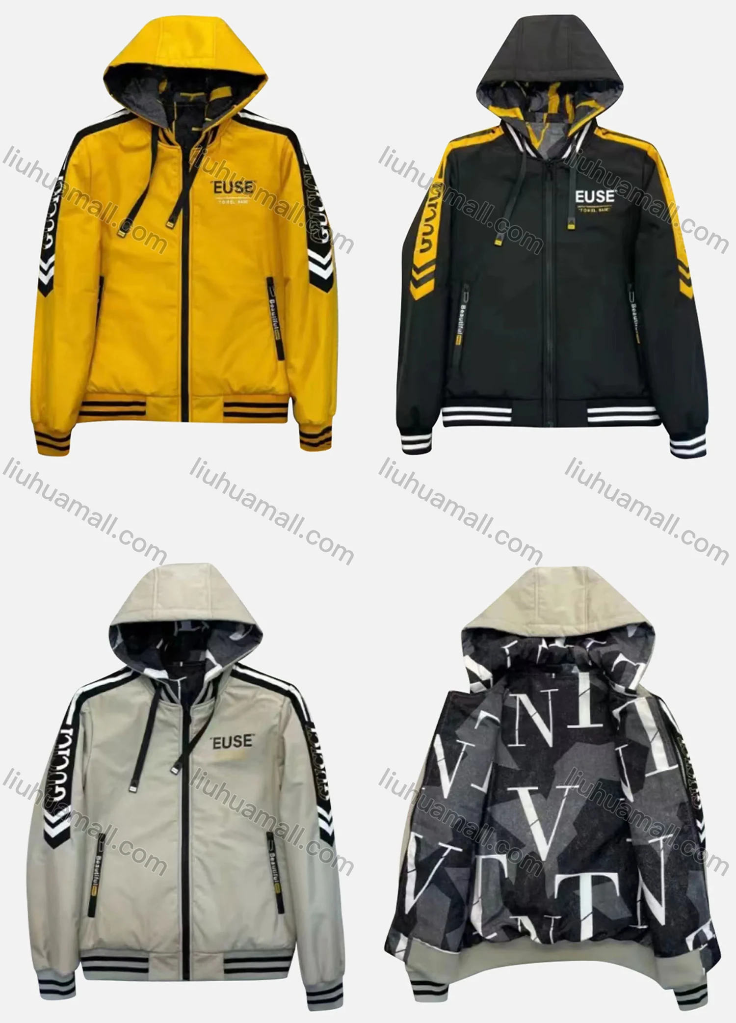 Wholesale Men's Casual Letter Print Striped Long Sleeve Drawstring Zipper Hoodie 50# - Liuhuamall