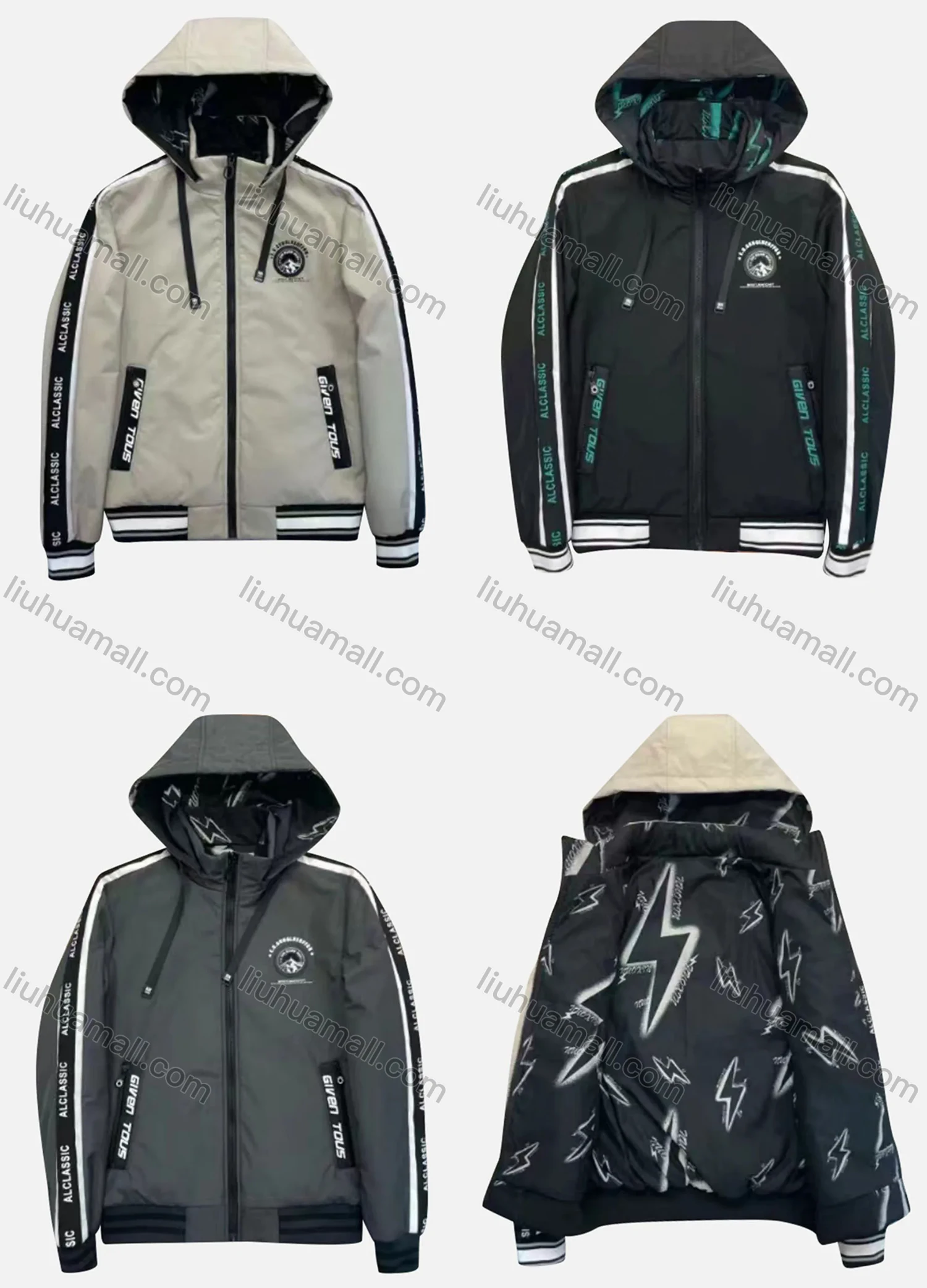 Wholesale Men's Casual Letter Print Striped Long Sleeve Drawstring Zipper Hoodie 51# - Liuhuamall