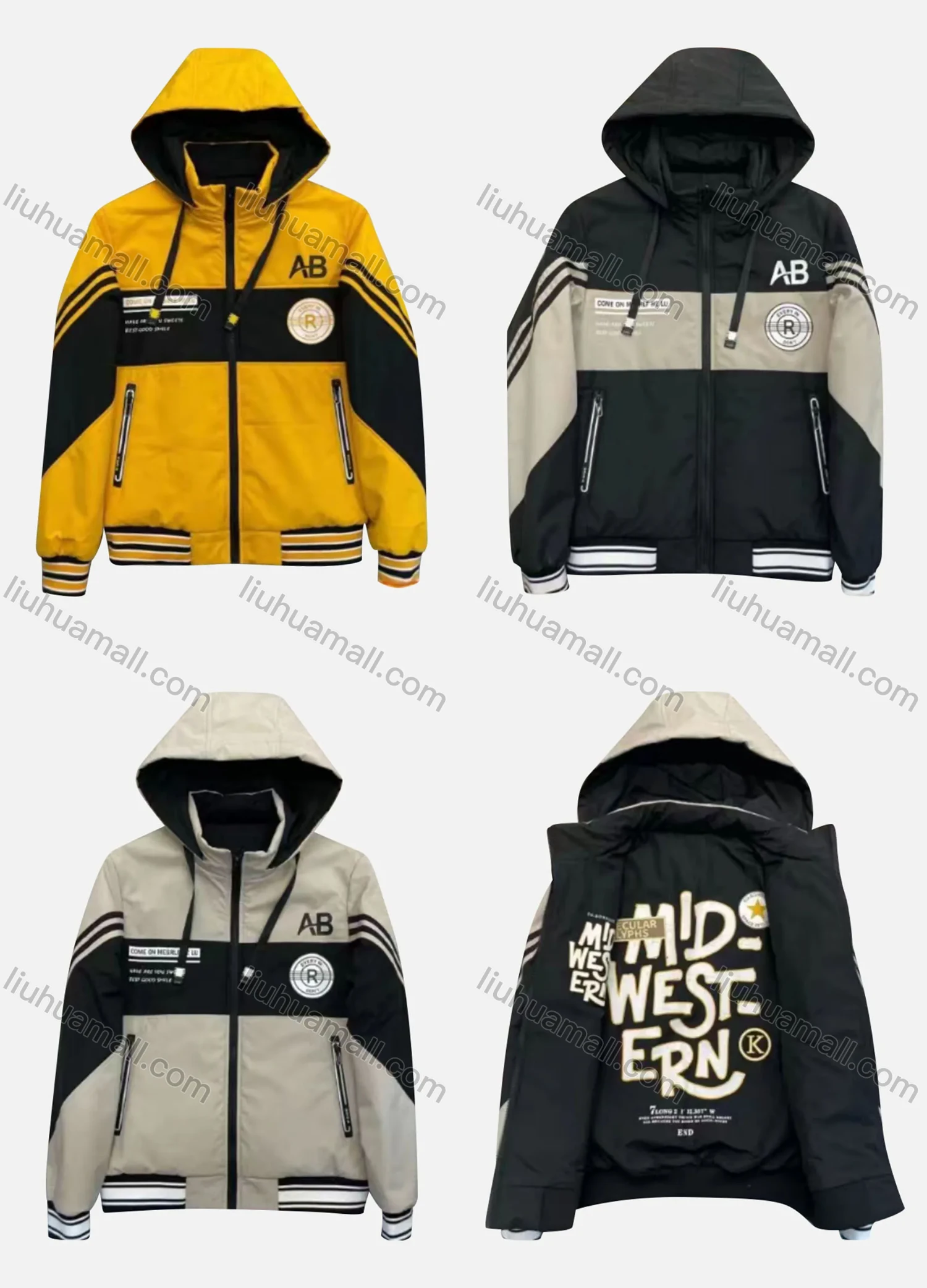 Wholesale Men's Casual Colorblock Letter Print Striped Long Sleeve Drawstring Zipper Hoodie 53# - Liuhuamall