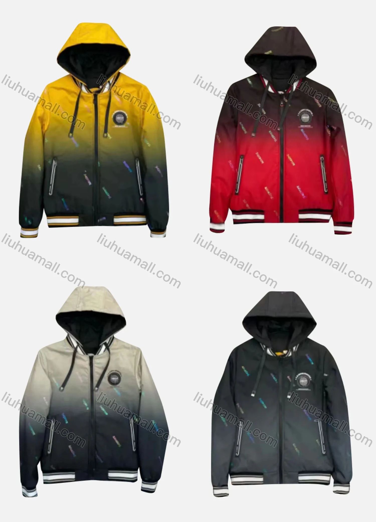 Wholesale Men's Casual Gradient Allover Print Long Sleeve Drawstring Zipper Hoodie 55# - Liuhuamall