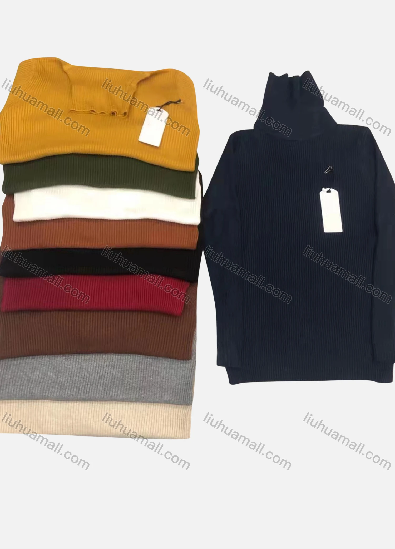 Wholesale Men's Casual Plain Turtleneck Long Sleeve Sweater - Liuhuamall