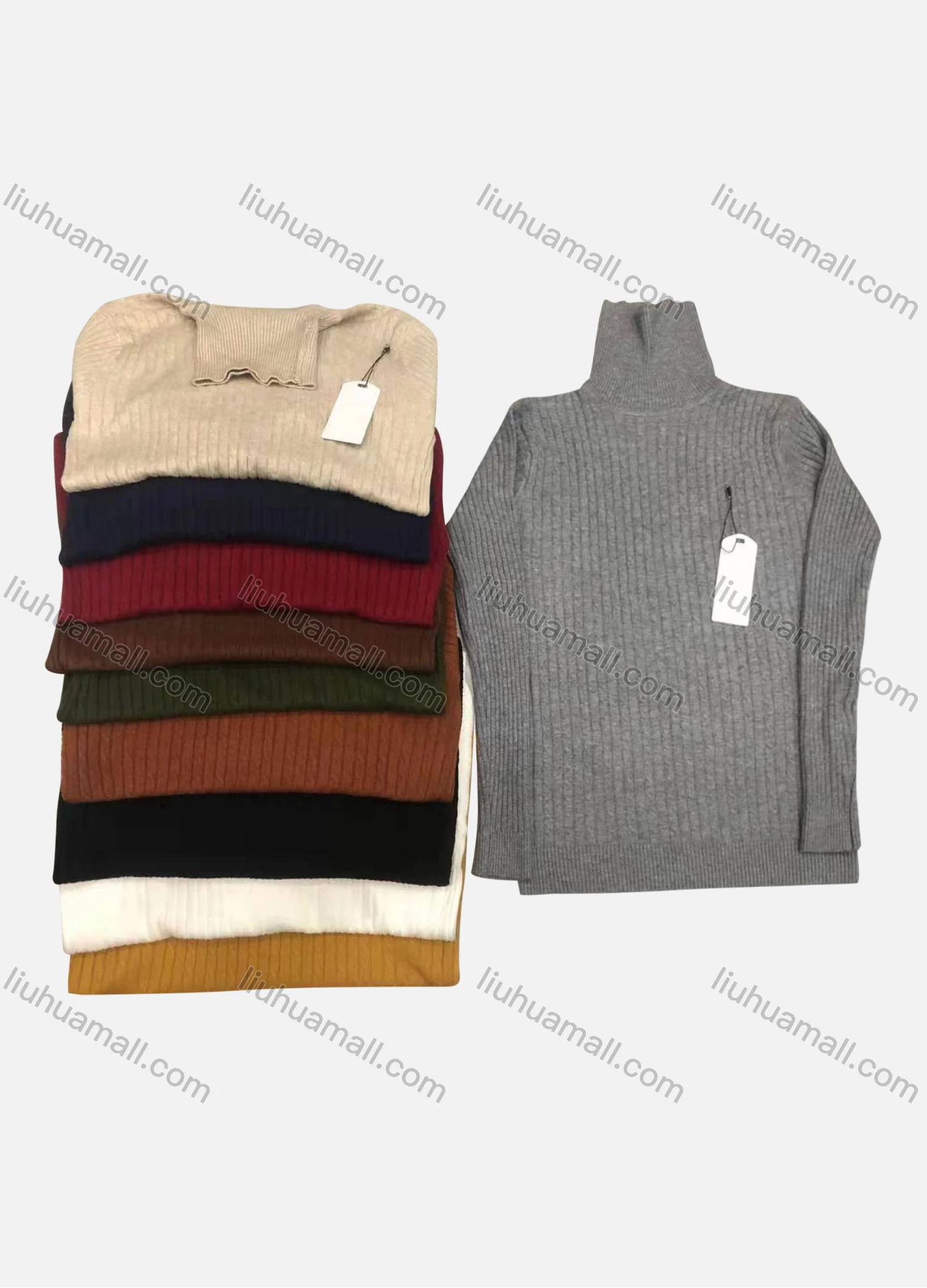 Wholesale Men's Casual Plain Turtleneck Long Sleeve Sweater - Liuhuamall