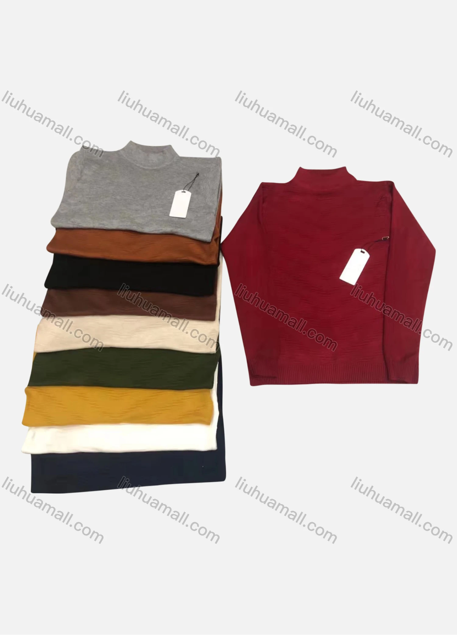 Wholesale Men's Casual Plain Mock Neck Long Sleeve Sweater - Liuhuamall