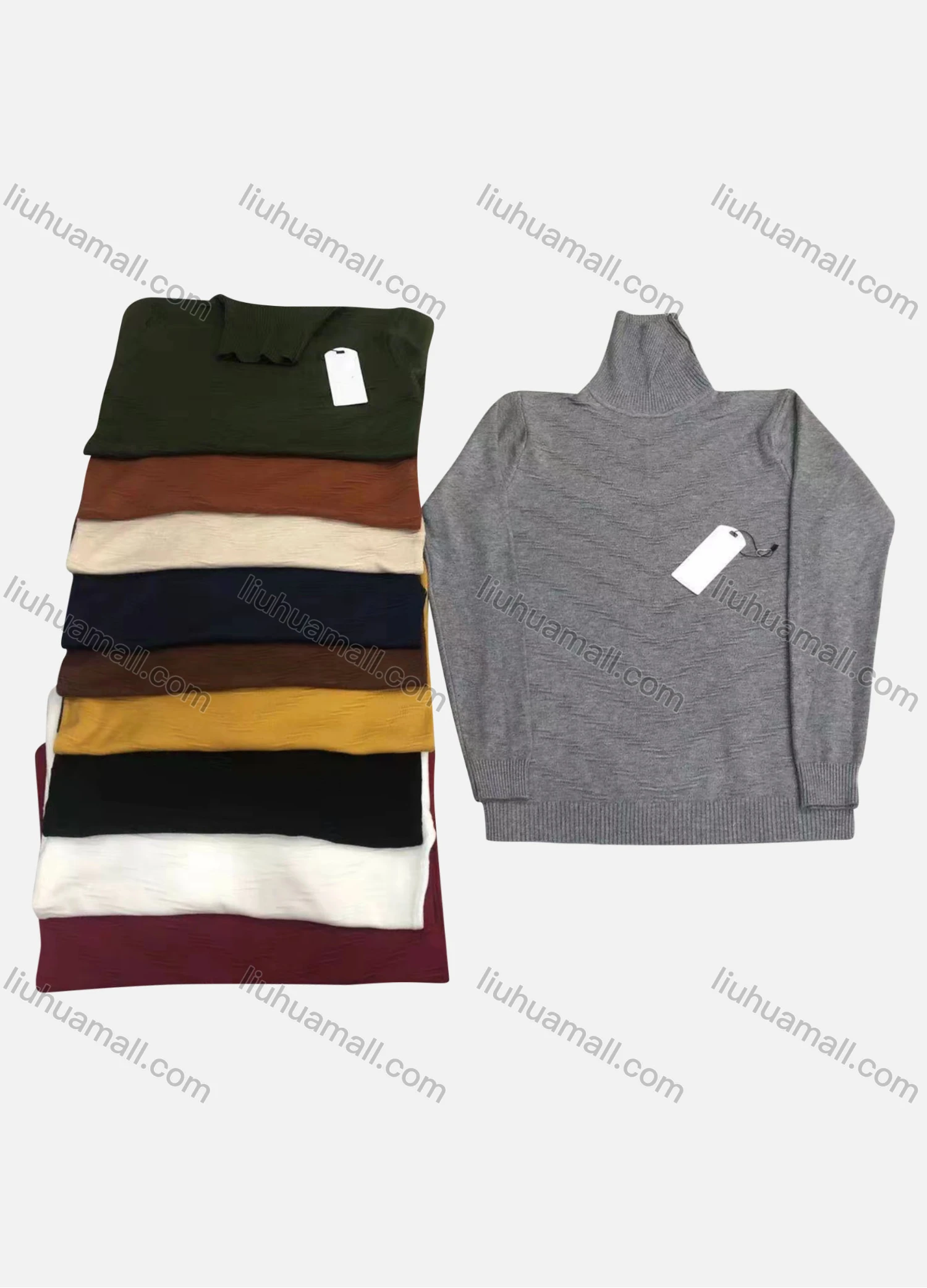 Wholesale Men's Casual Plain Turtleneck Long Sleeve Sweater - Liuhuamall