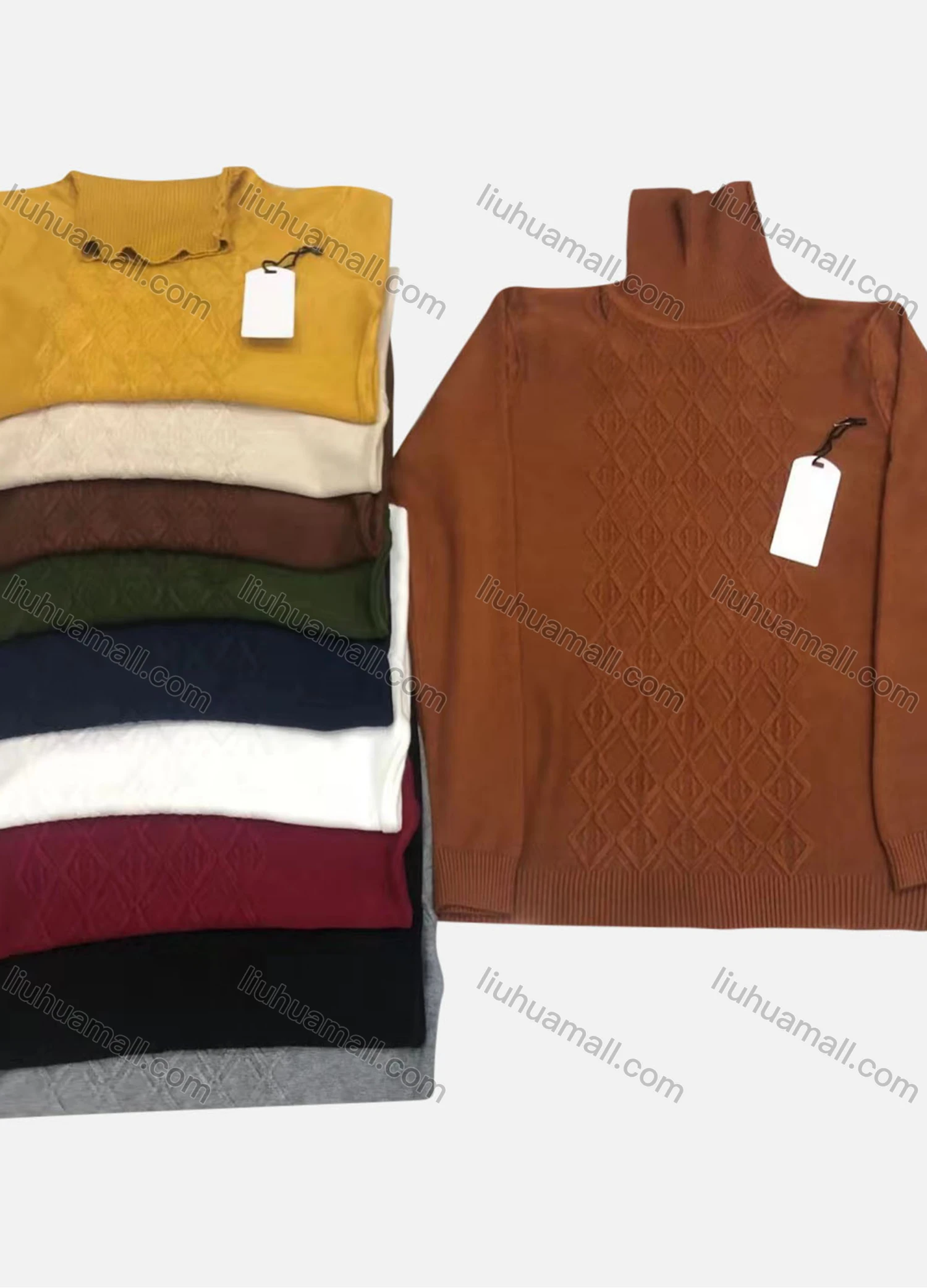 Wholesale Men's Casual Plain Vintage Print Turtleneck Long Sleeve Sweater - Liuhuamall