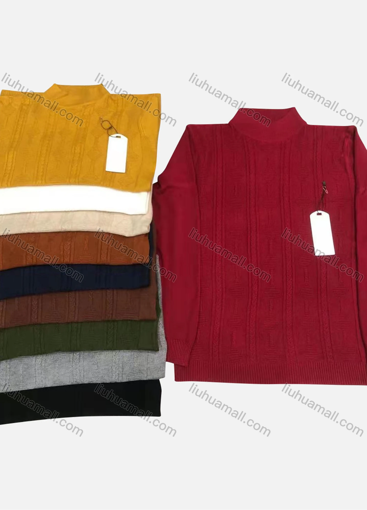 Wholesale Men's Casual Plain Vintage Print Mock Neck Long Sleeve Sweater - Liuhuamall