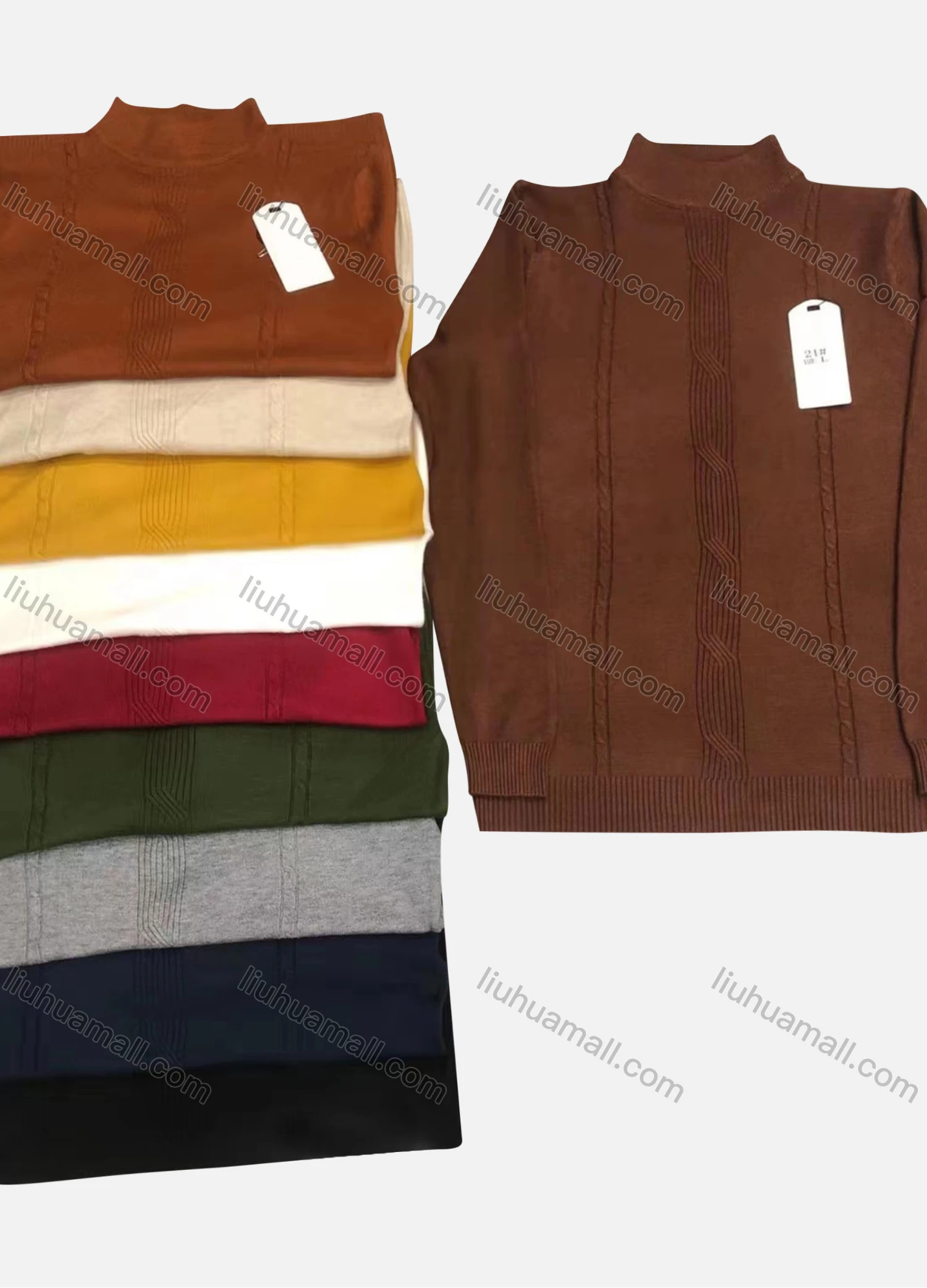 Wholesale Men's Casual Plain Mock Neck Long Sleeve Sweater - Liuhuamall