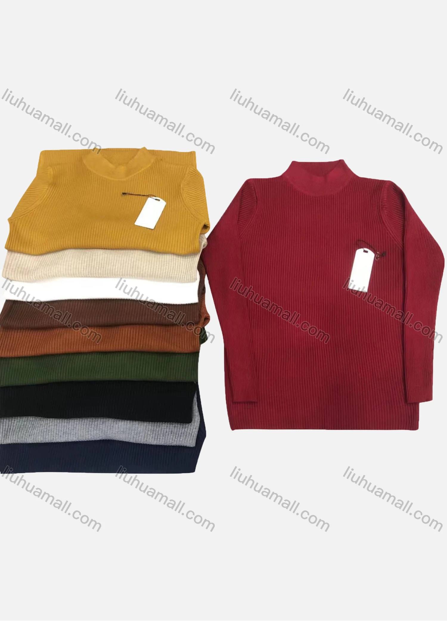 Wholesale Men's Casual Plain Mock Neck Long Sleeve Sweater - Liuhuamall