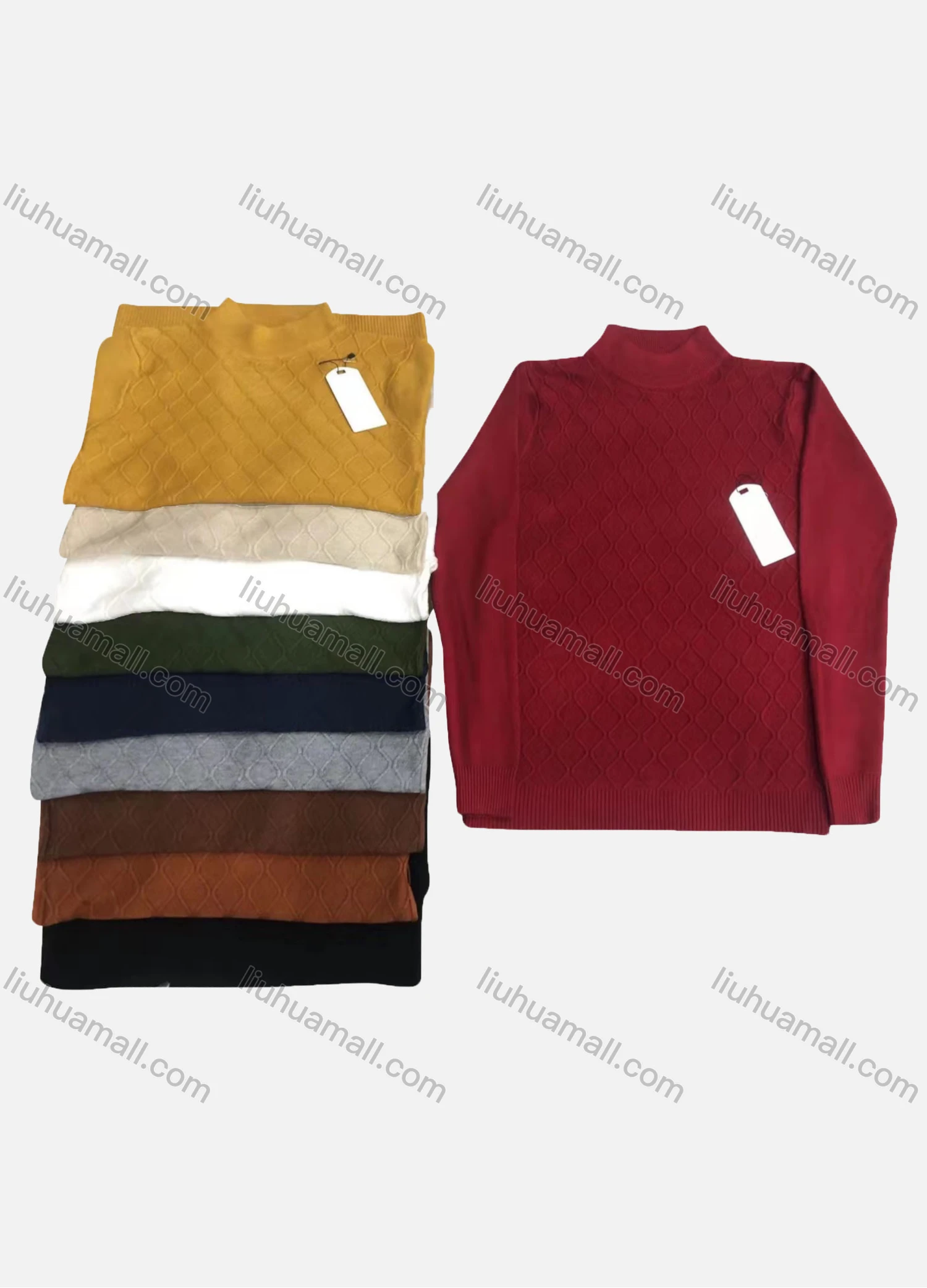 Wholesale Men's Casual Plain Vintage Print Mock Neck Long Sleeve Sweater - Liuhuamall