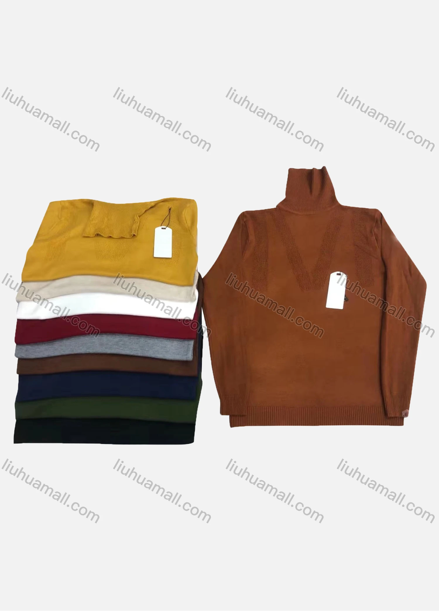Wholesale Men's Casual Plain Turtleneck Long Sleeve Sweater - Liuhuamall