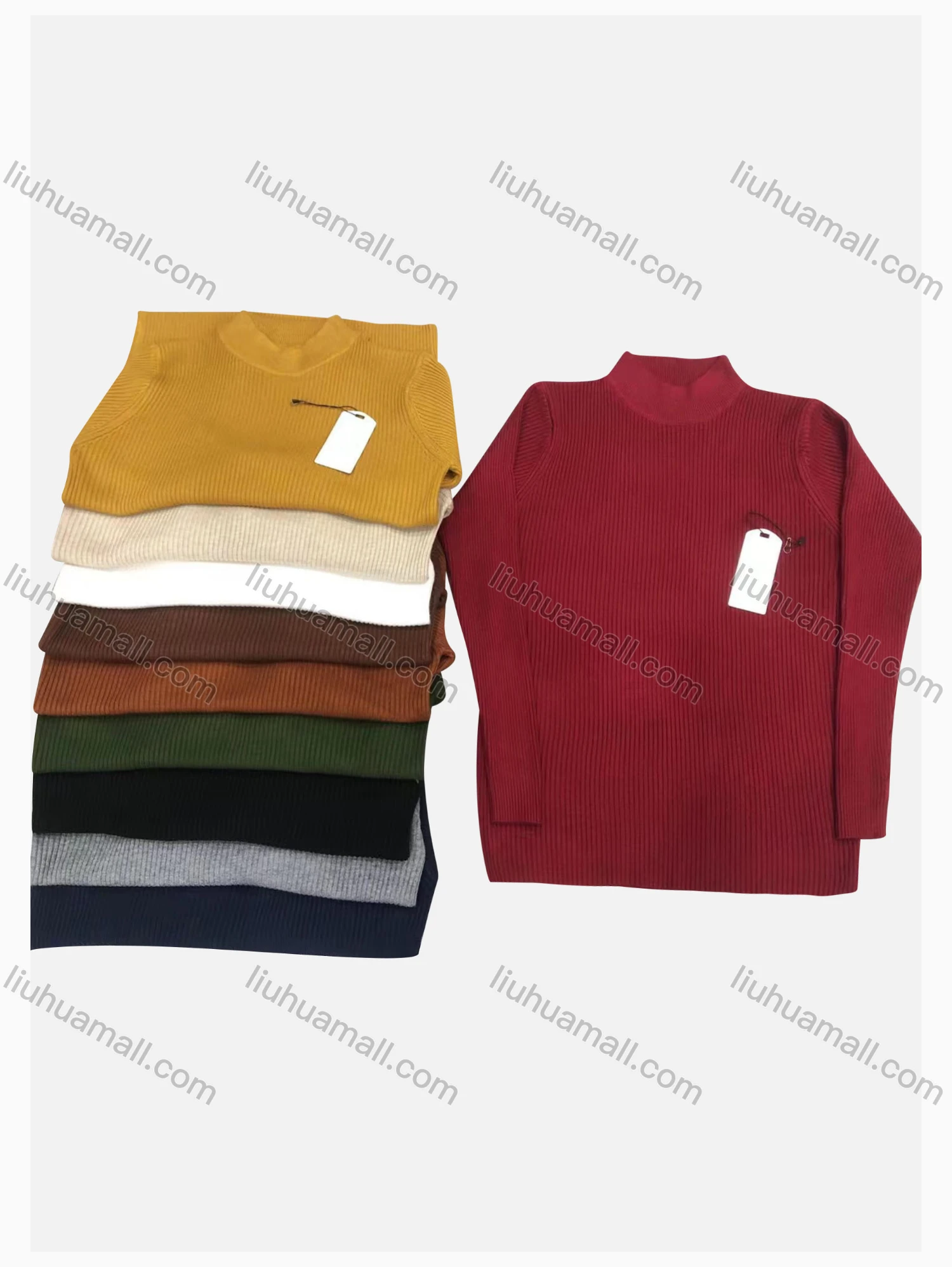 Wholesale Men's Casual Plain Mock Neck Long Sleeve Sweater - Liuhuamall