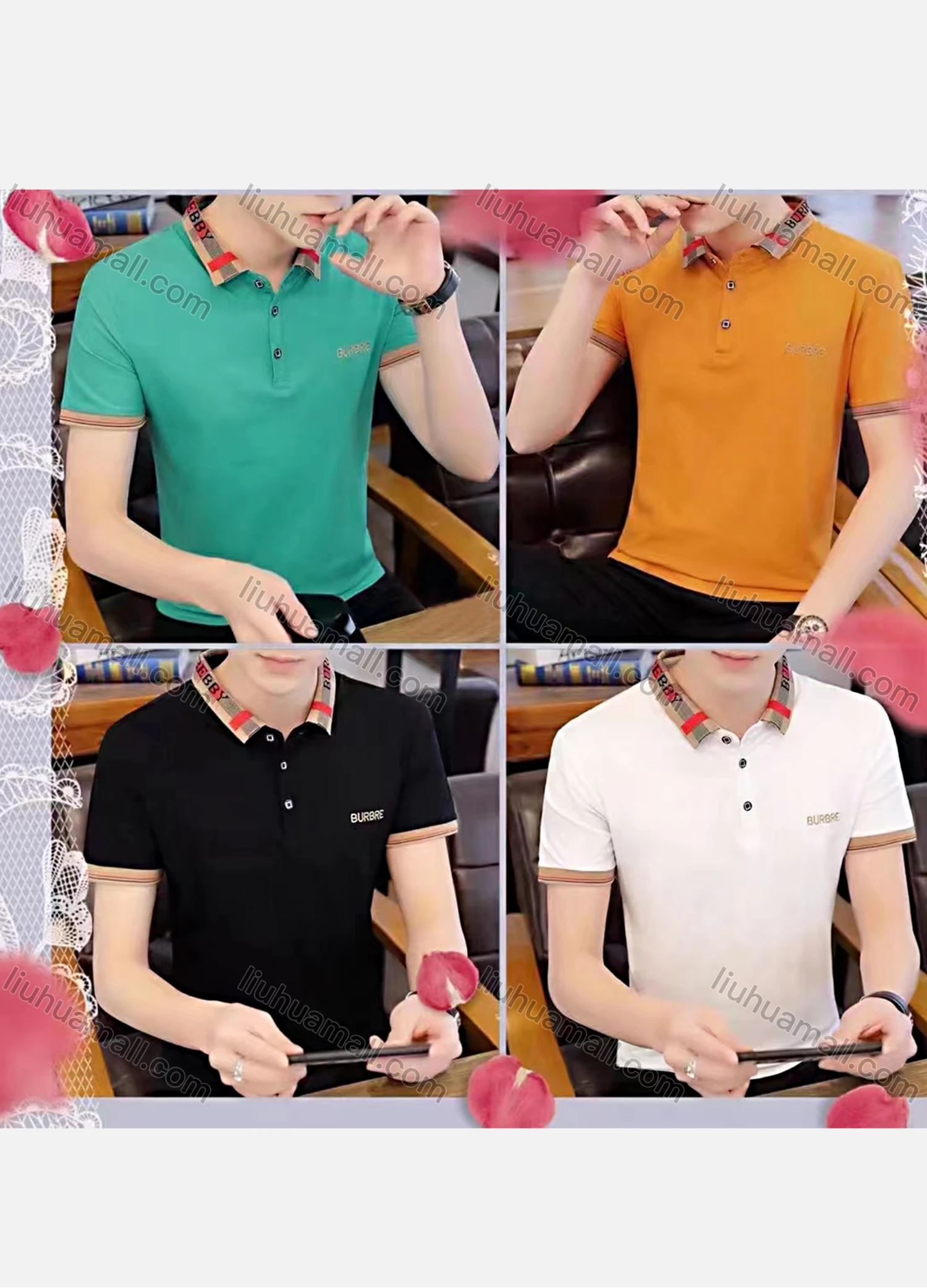 Wholesale Men's Short Sleeve Embroidered Plaid Polo Shirt - Liuhuamall