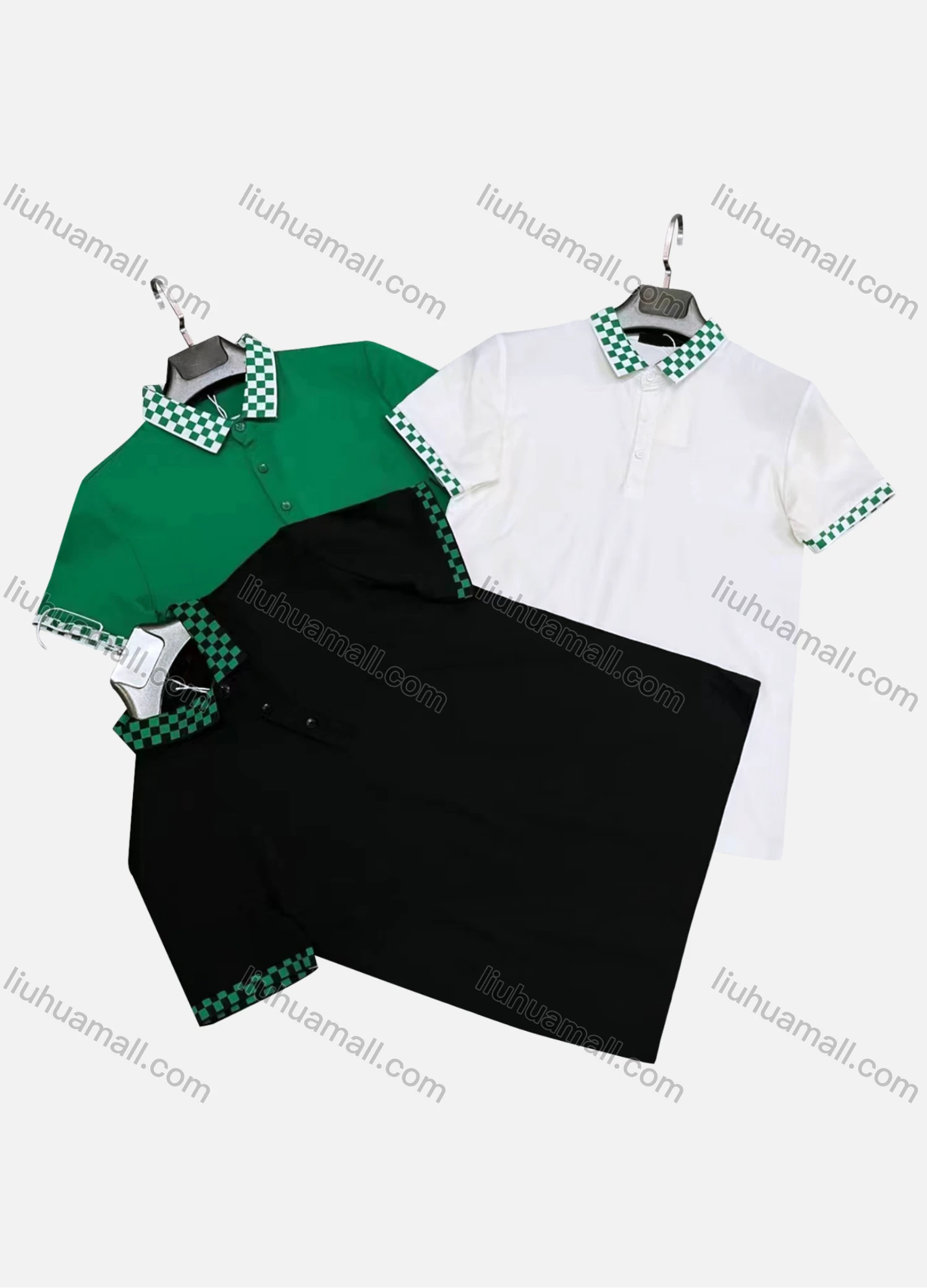 Wholesale Men's Short Sleeve Button Front Checkerboard Print Polo Shirt - Liuhuamall