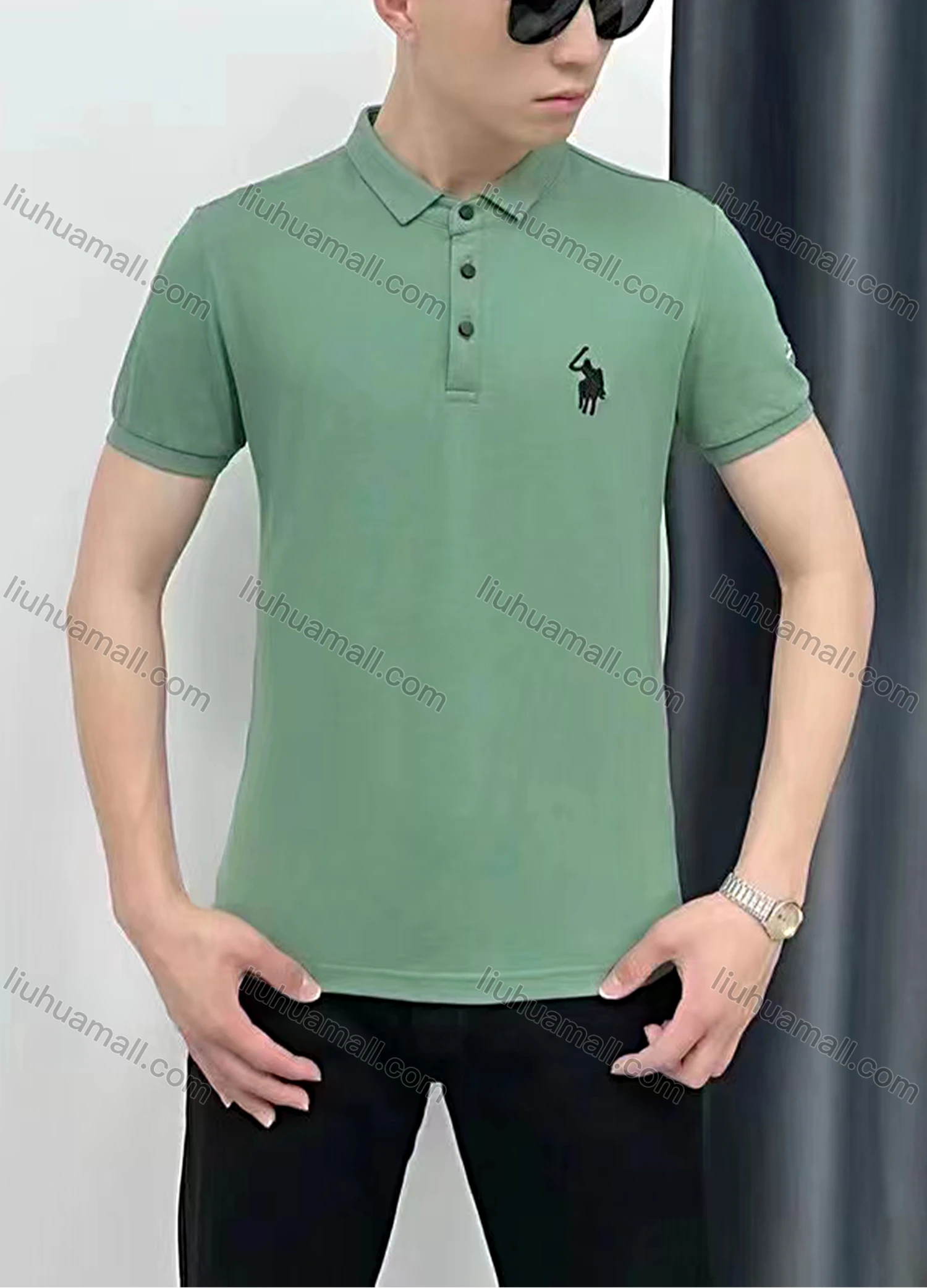 Wholesale Men's Short Sleeve Embroidered Plain Polo Shirt - Liuhuamall