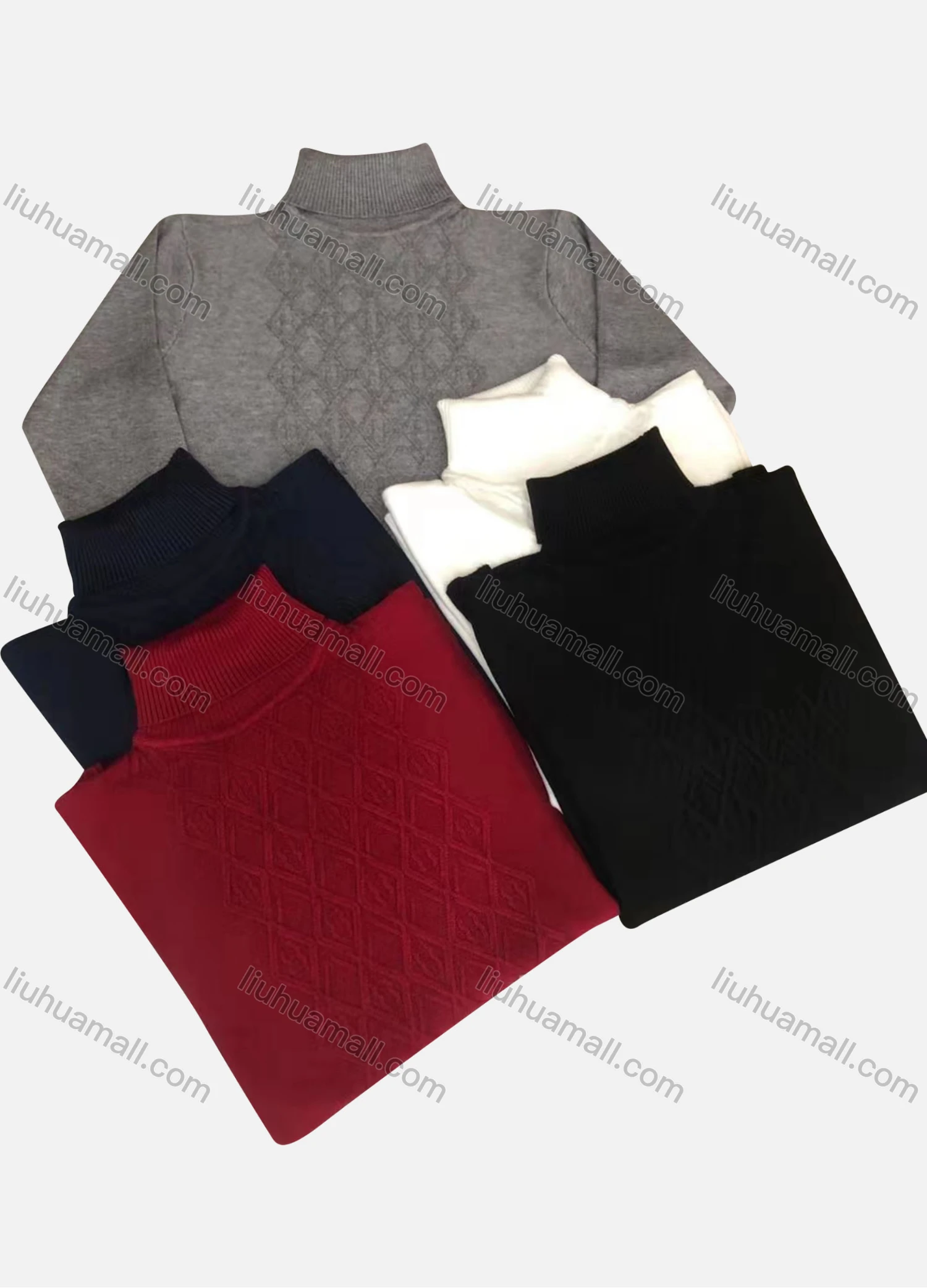 Wholesale Men's Casual Plain Vintage Print Turtleneck Long Sleeve Sweater - Liuhuamall