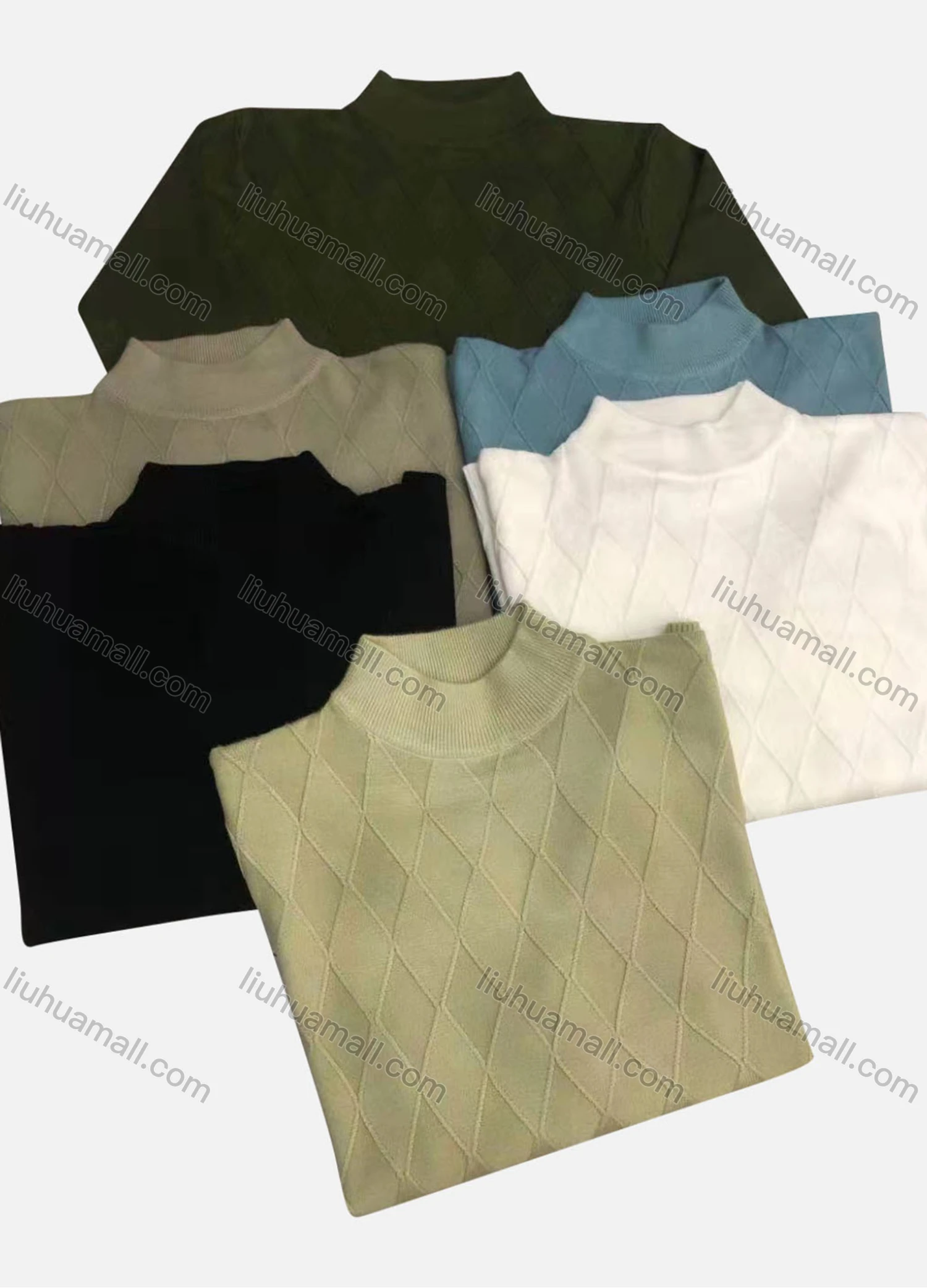 Wholesale Men's Casual Plain Geometric Print Mock Neck Long Sleeve Sweater - Liuhuamall