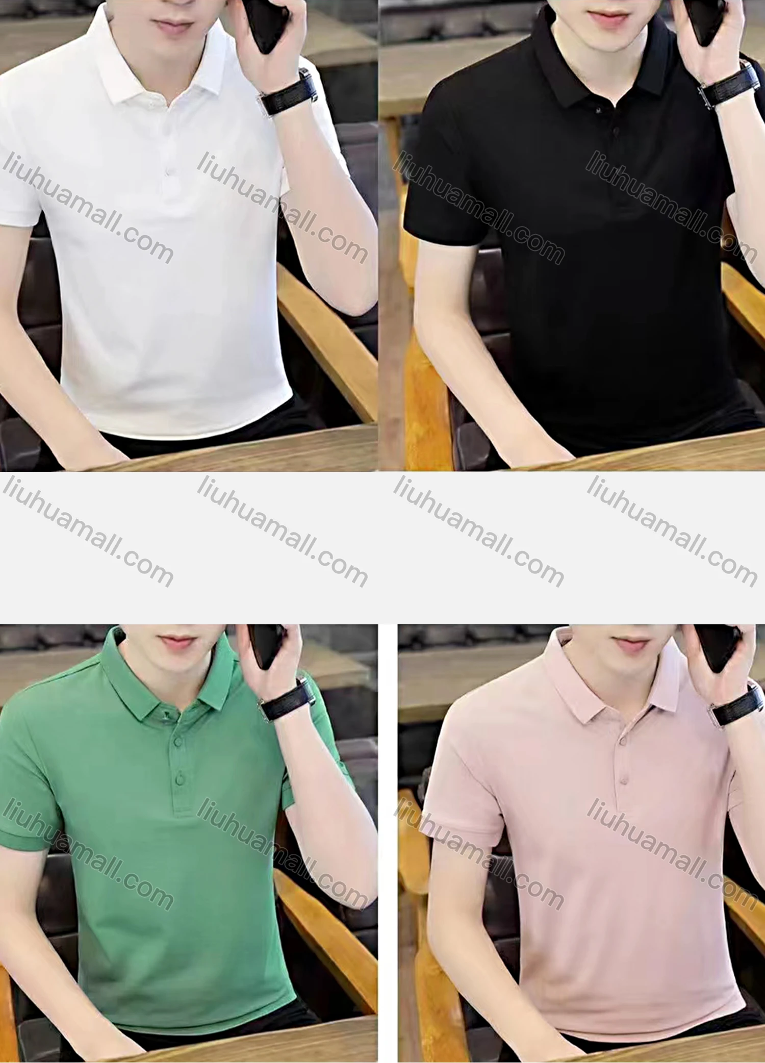 Wholesale Men's Short Sleeve Plain Polo Shirt - Liuhuamall