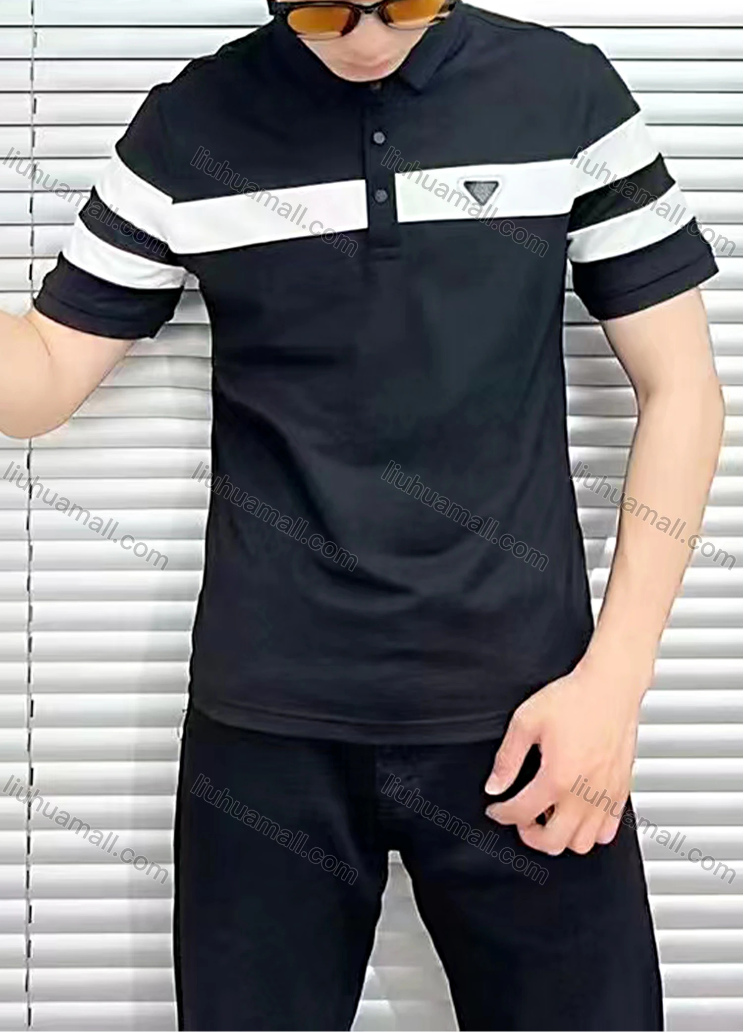 Wholesale Men's Short Sleeve Embroidered Plaid Polo Shirt - Liuhuamall