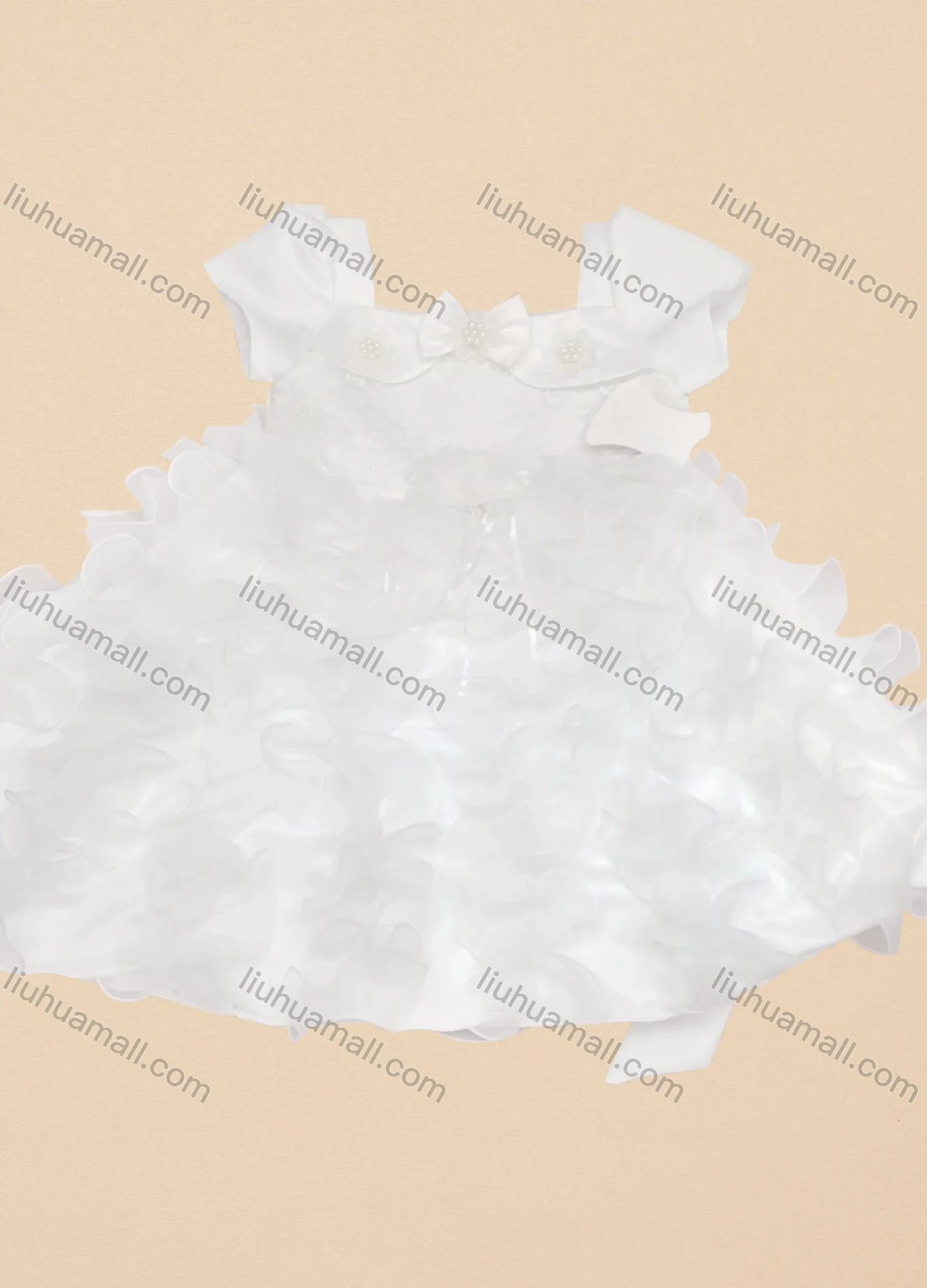 Wholesale Girls Lovely Short Sleeve Plain Bow Knot Flower Dress - Liuhuamall