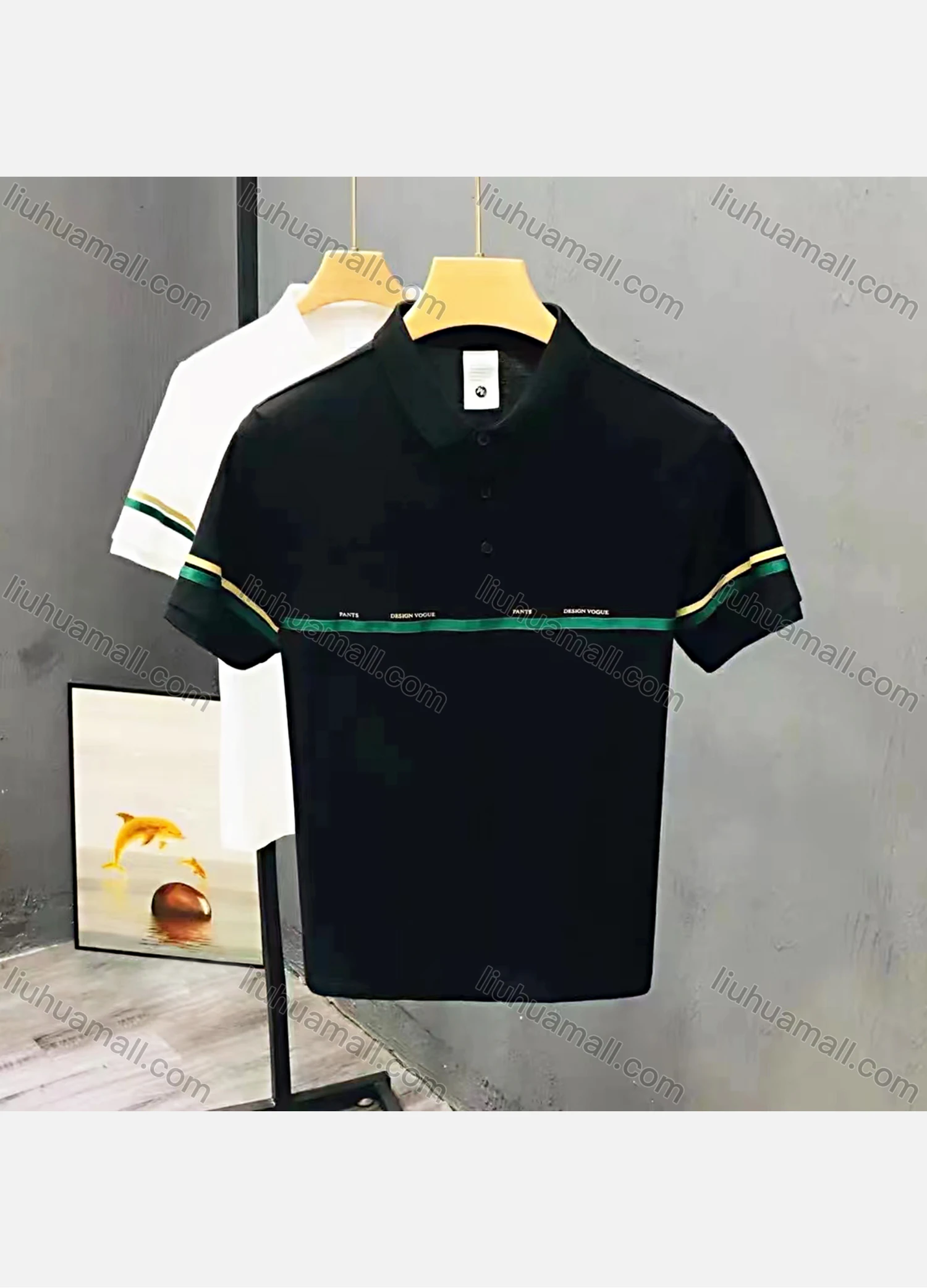 Wholesale Men's Short Sleeve Striped Polo Shirt - Liuhuamall