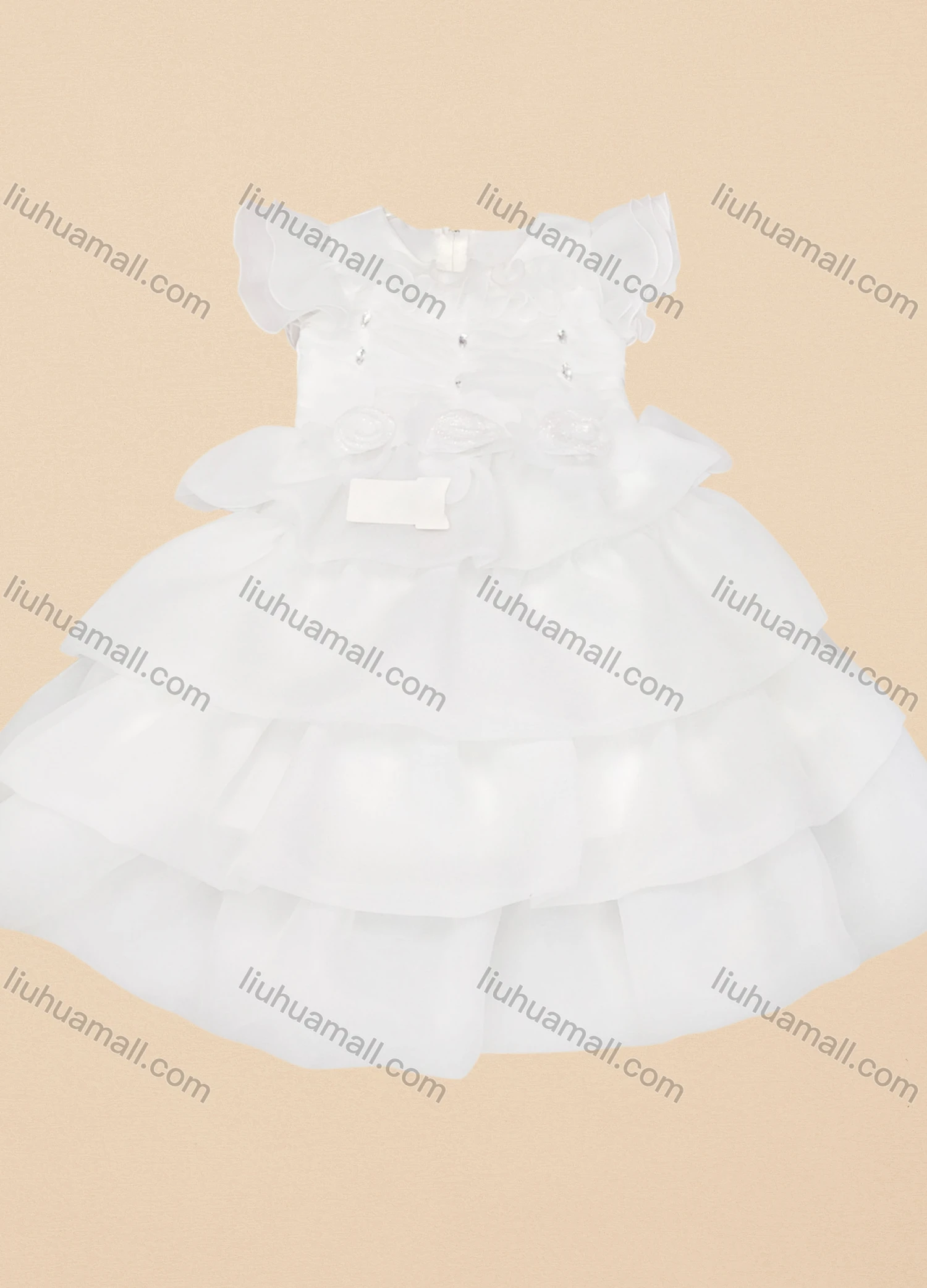Wholesale Girls Lovely Short Sleeve 3D Flower Rhinestone Tiered Flower Dress - Liuhuamall