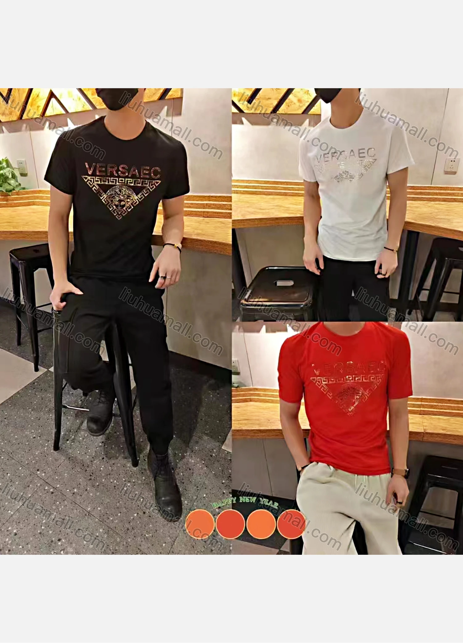 Wholesale Men's Casual Round Neck Short Sleeve Sequin Letter Print T-Shirt - Liuhuamall