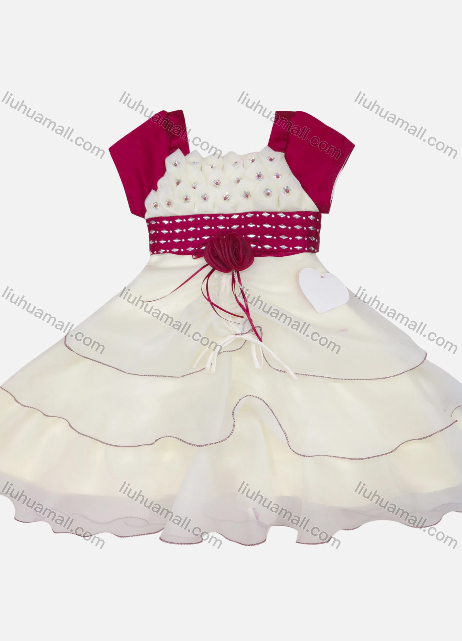 Wholesale Girls Lovely Short Sleeve 3D Flower Tiered Flower Dress - Liuhuamall