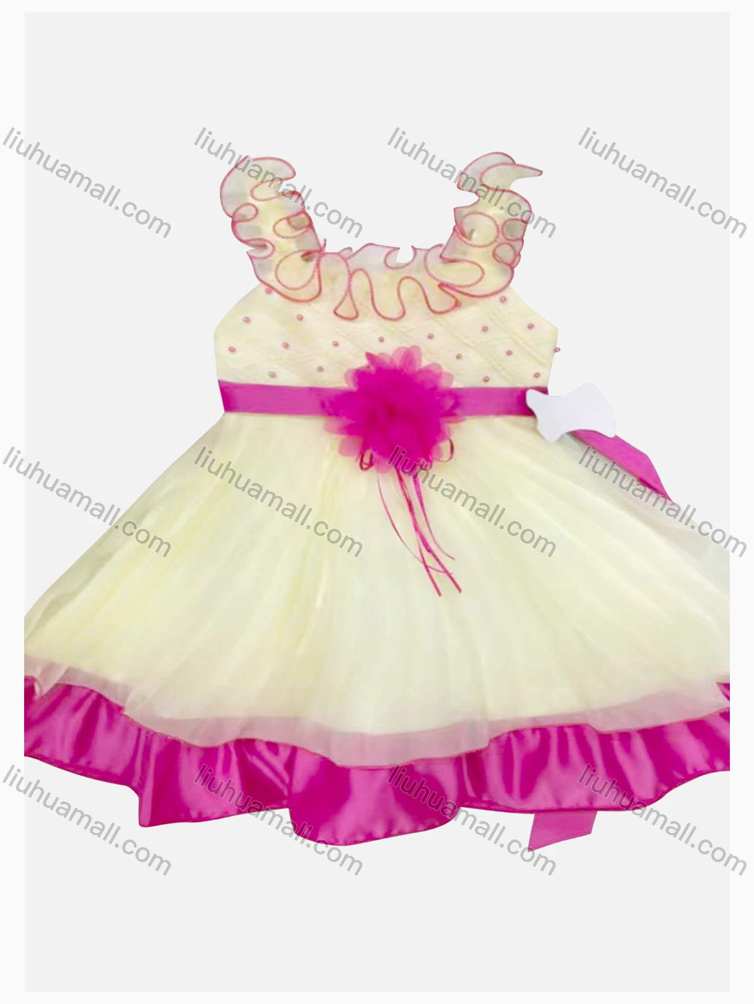 Wholesale Girls Lovely Sleeveless 3D Flower Rhinestone Tiered Flower Dress - Liuhuamall