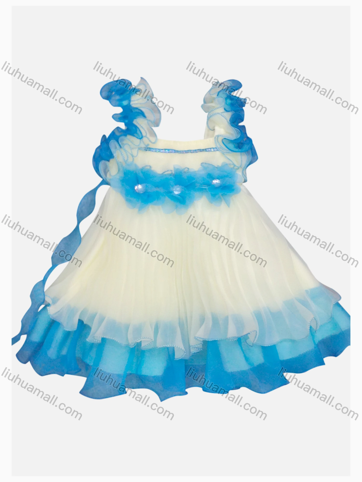 Wholesale Girls Lovely Sleeveless 3D Flower Rhinestone Tiered Flower Dress - Liuhuamall