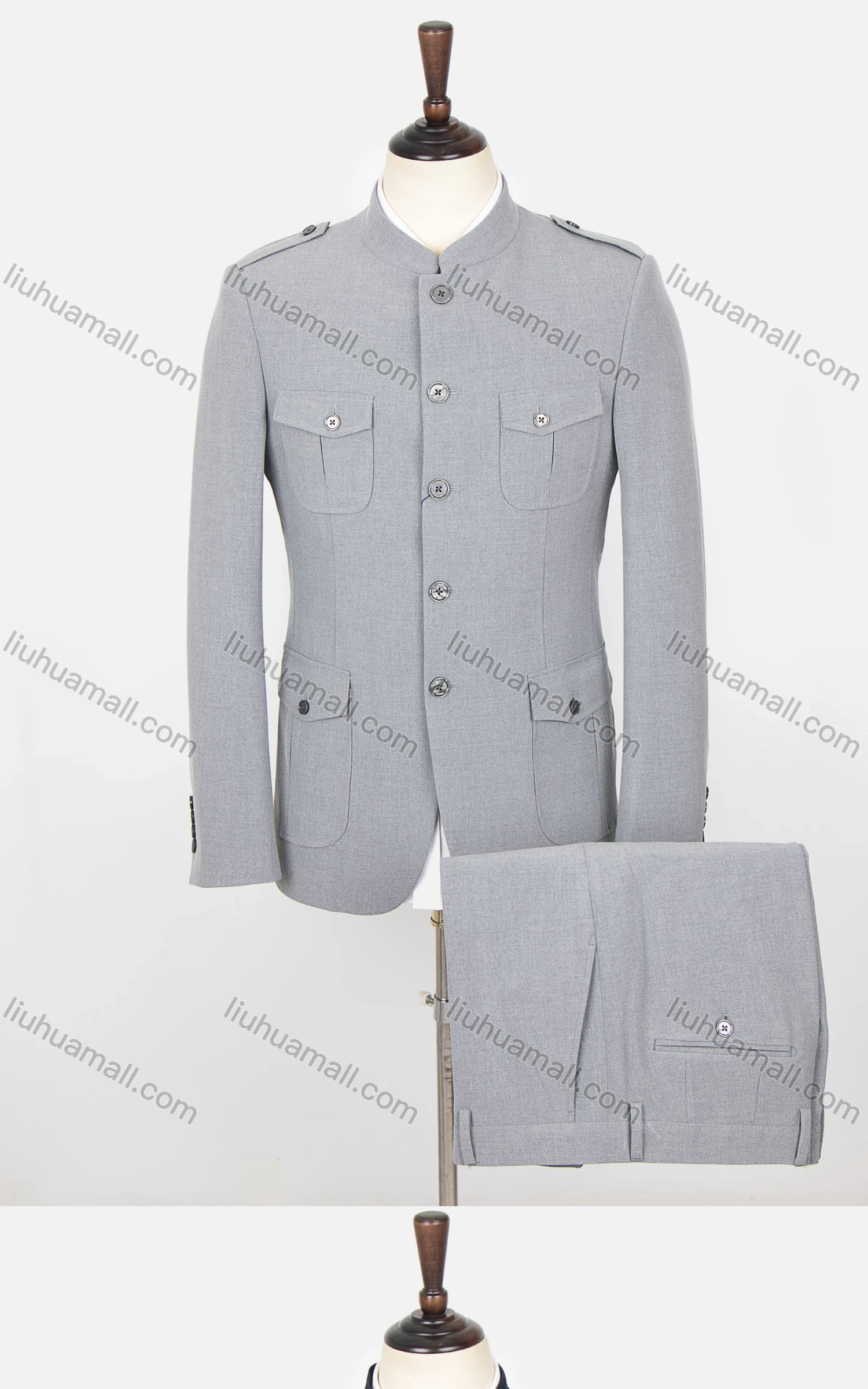 Wholesale Men's Plain Button Down Multiple Pockets Chinese Tunic Suit & Pants 2-Piece Sets BA220307# - Liuhuamall