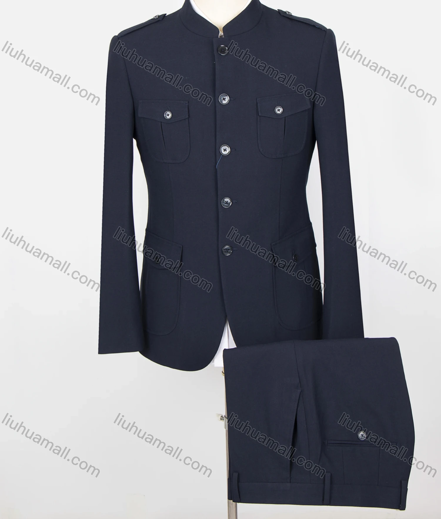 Wholesale Men's Plain Button Down Multiple Pockets Chinese Tunic Suit & Pants 2-Piece Sets BA220307# - Liuhuamall