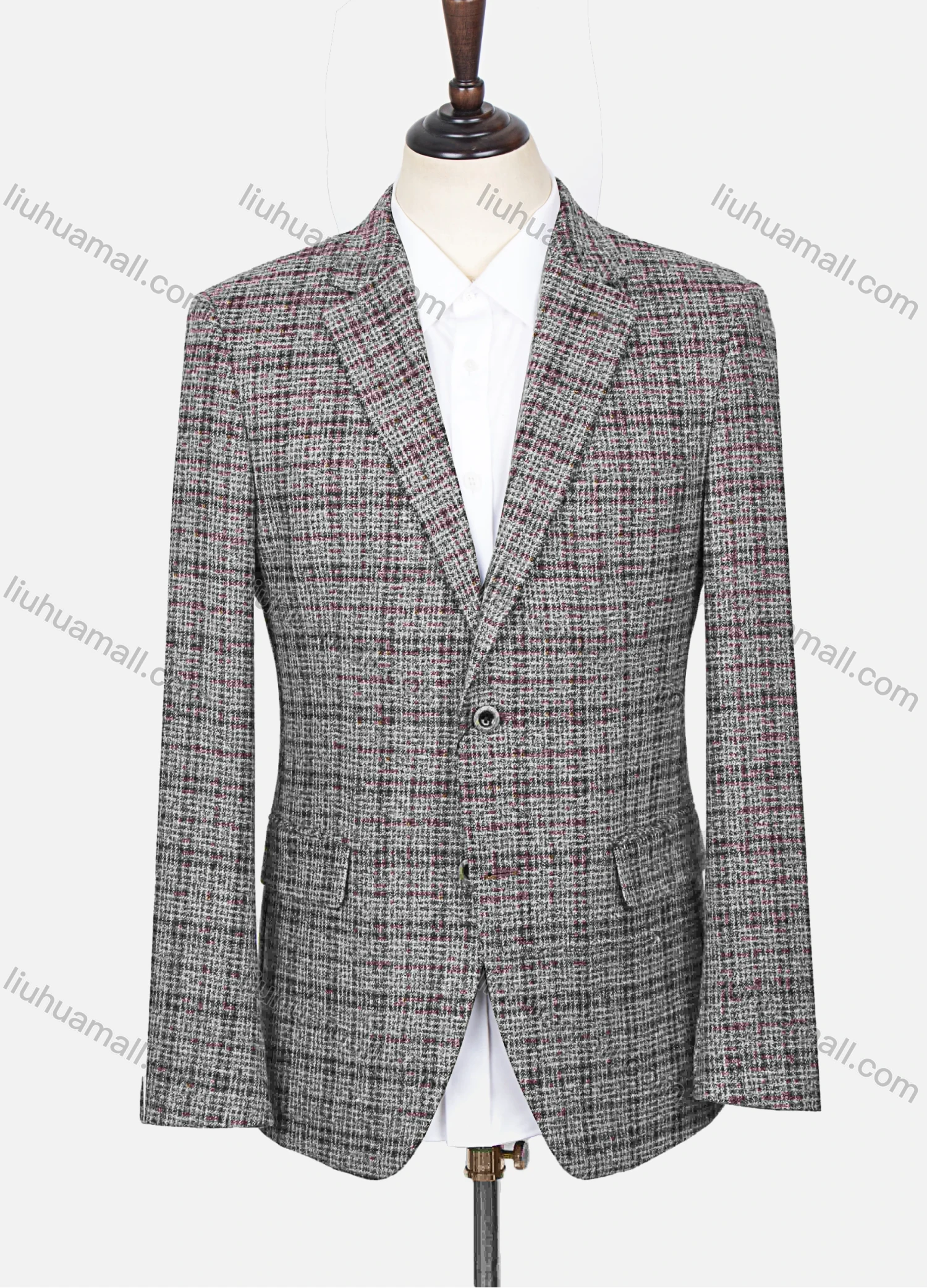 Wholesale Men's Formal Lapel Long Sleeve Single Breasted Flap Pockets Plaid Blazer Jackets - Liuhuamall