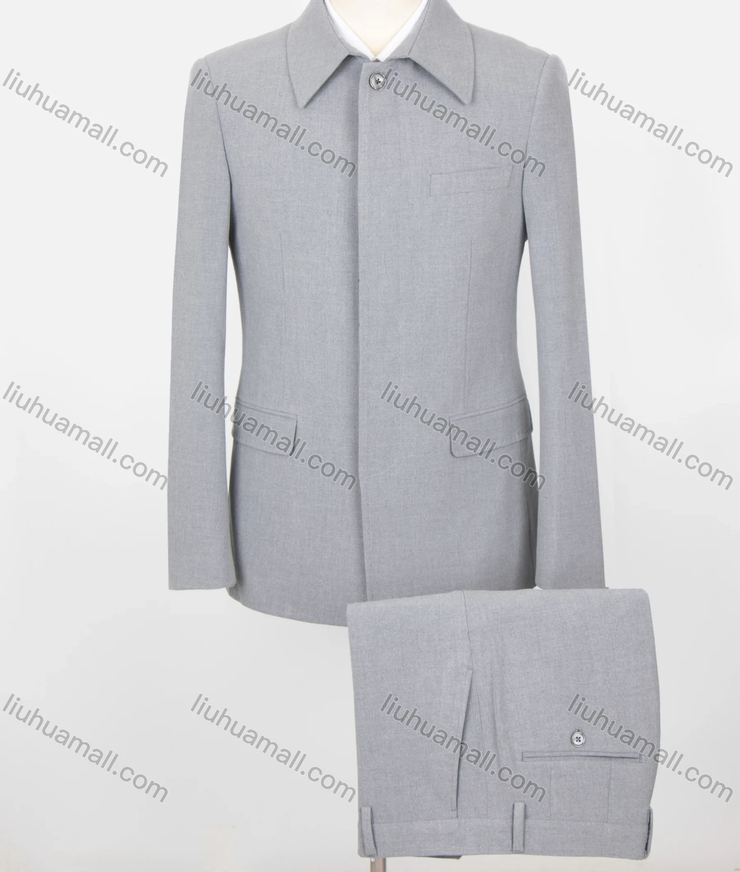 Wholesale Men's Plain Button Front Flap Pockets Chinese Tunic Suit & Pants 2-Piece Sets BA220308# - Liuhuamall