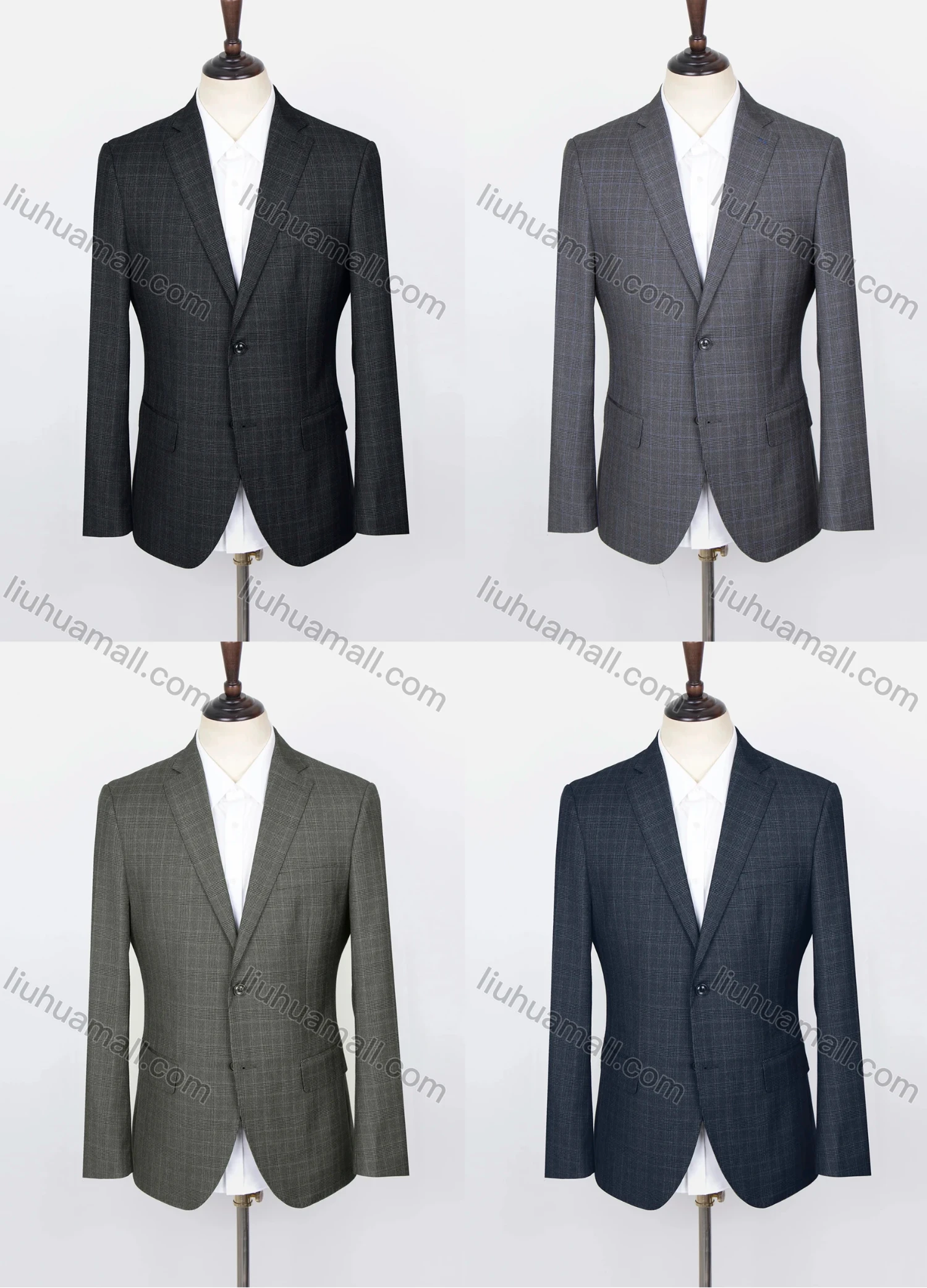 Wholesale Men's Formal Lapel Long Sleeve Single Breasted Multiple Pockets Plaid Blazer Jackets - Liuhuamall