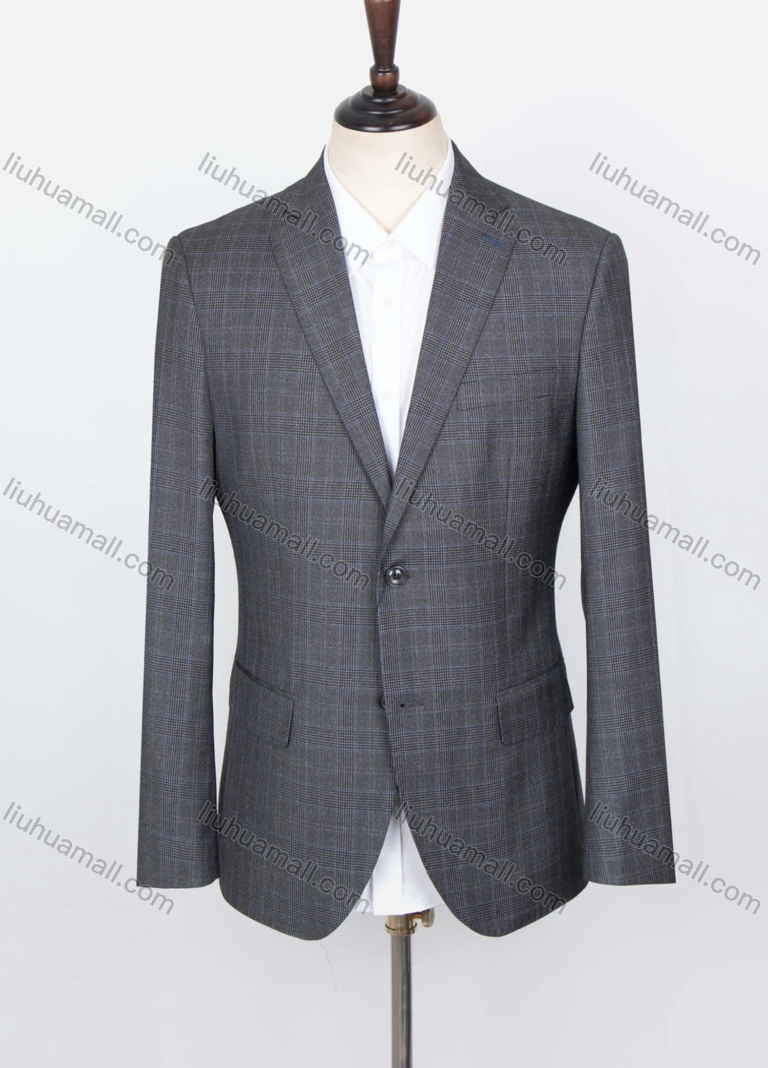 Wholesale Men's Formal Lapel Long Sleeve Single Breasted Multiple Pockets Plaid Blazer Jackets - Liuhuamall
