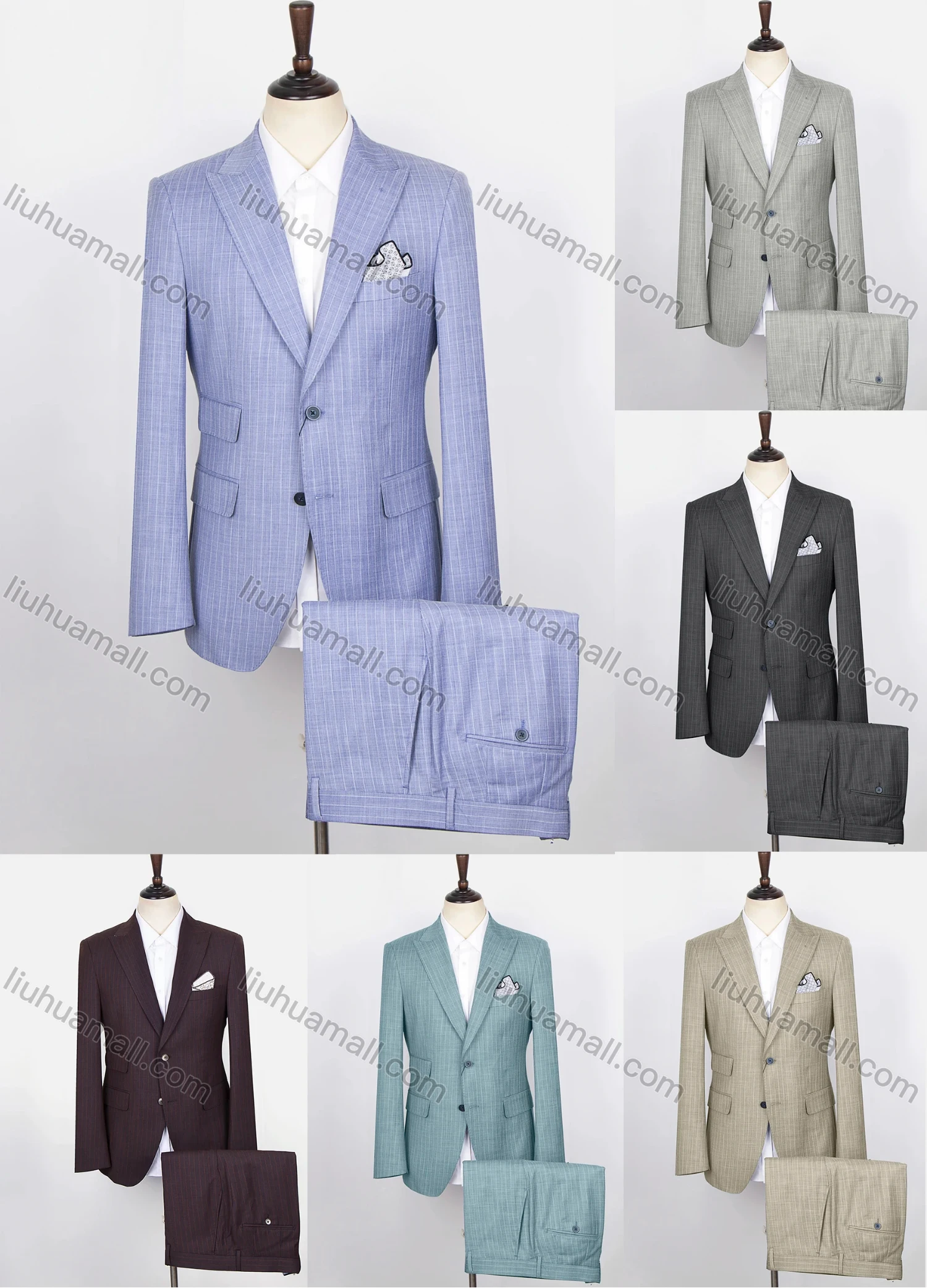Wholesale Men's Striped Button Front Multiple Pockets Blazer & Suit Pants 2-Piece Suit Sets BA220501# - Liuhuamall