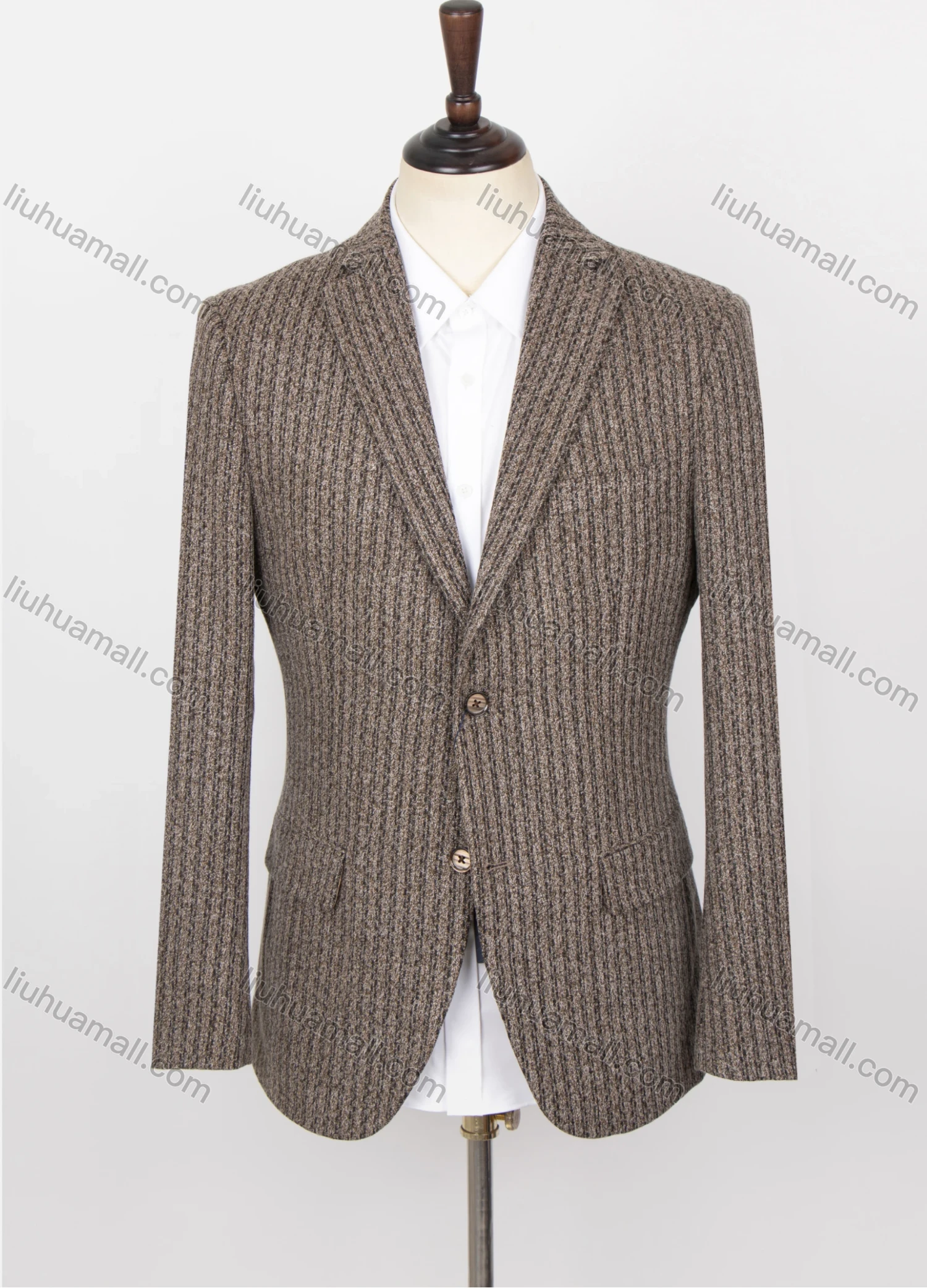 Wholesale Men's Formal Lapel Striped Long Sleeve Two Buttons Flap Pockets Blazer Jackets - Liuhuamall