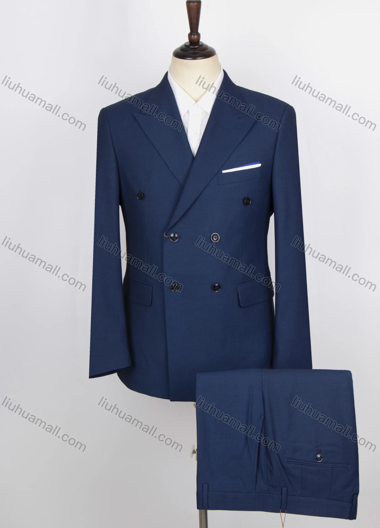 Wholesale Men's Business Plain Double Breasted Flap Pockets Blazer & Suit Pants 2-Piece Suit Sets DB220410# - Liuhuamall