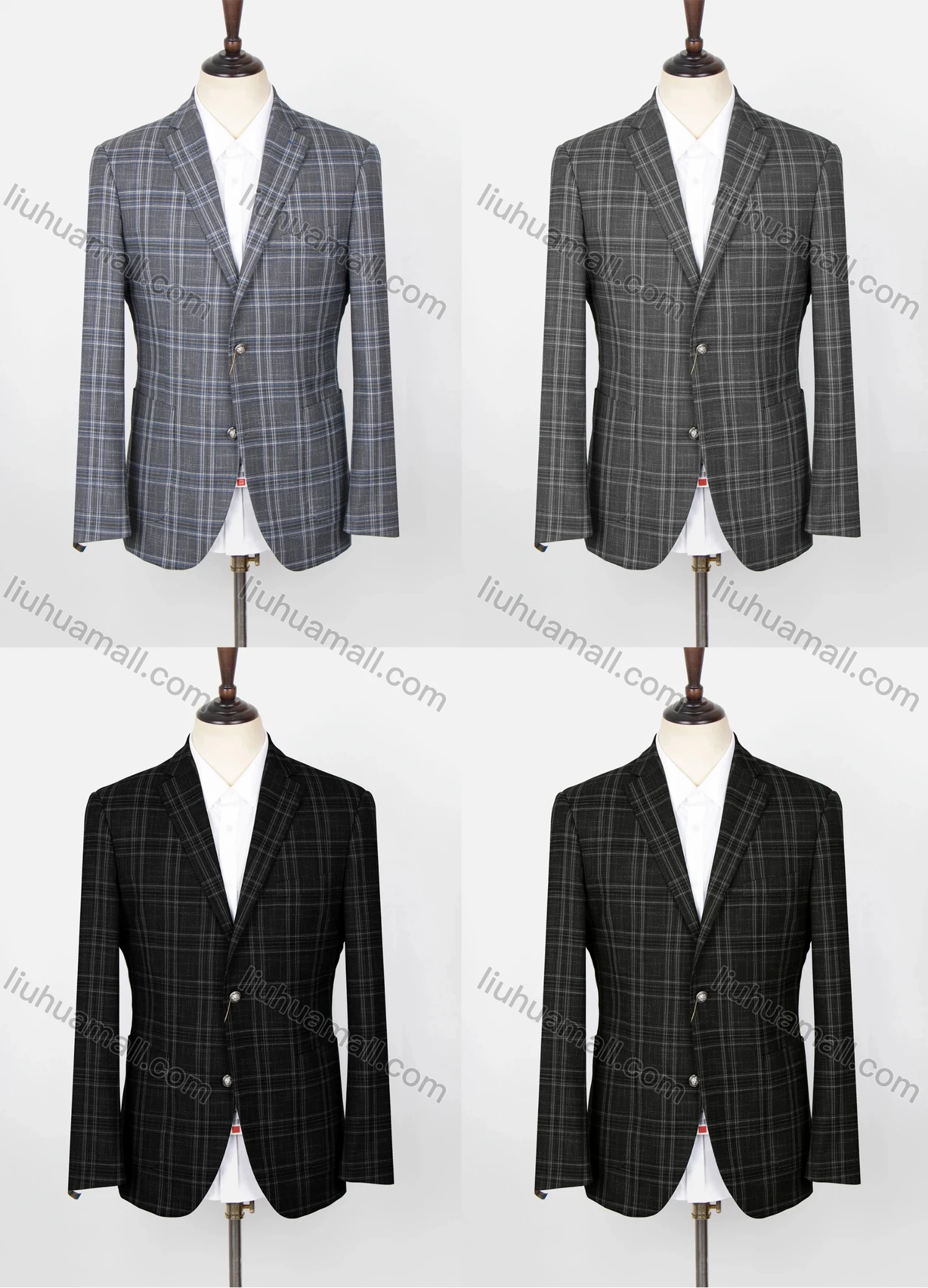 Wholesale Men's Formal Lapel Long Sleeve Two Buttons Patch Pocket Plaid Blazer Jackets - Liuhuamall