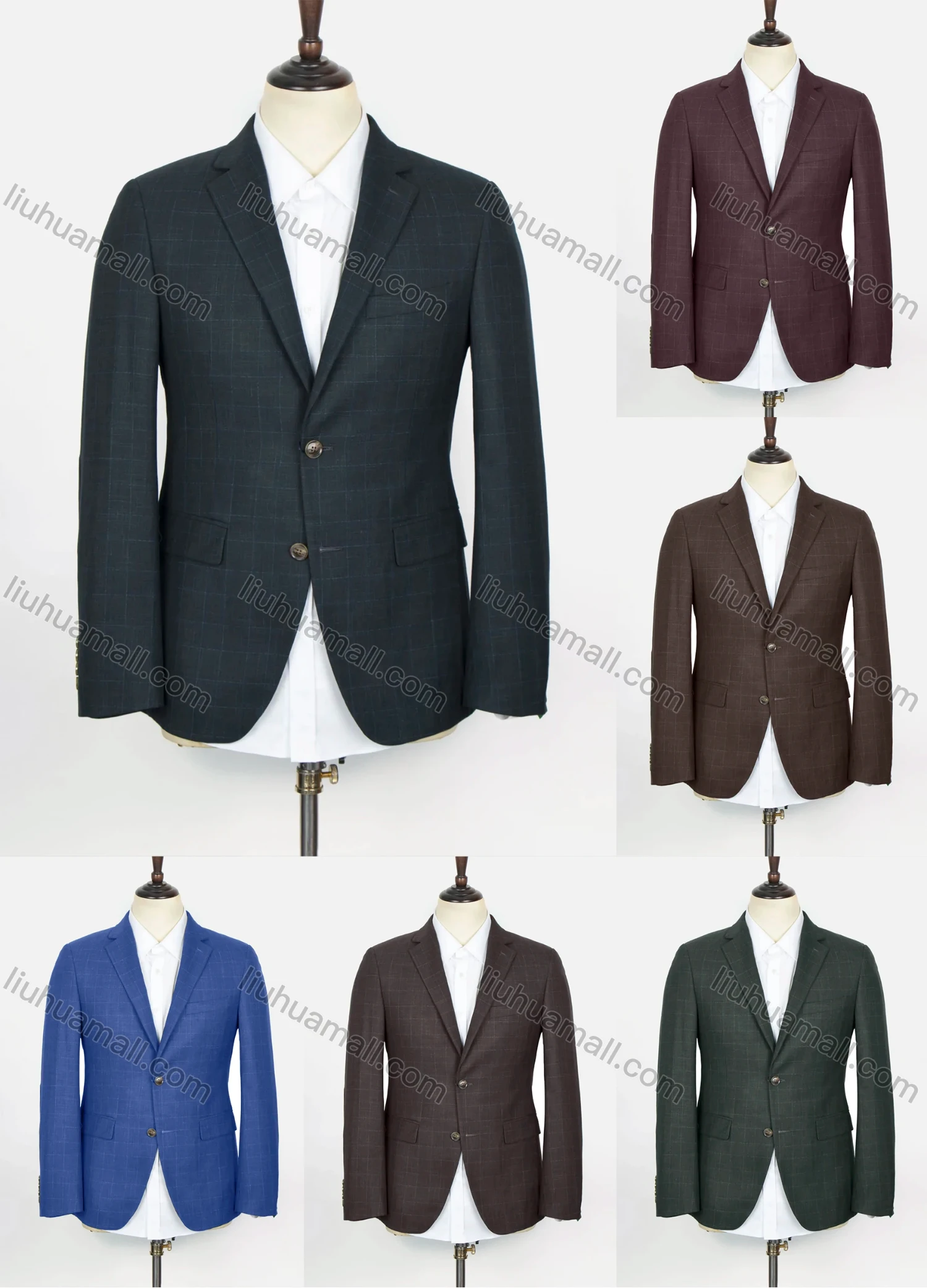 Wholesale Men's Formal Lapel Long Sleeve Two Buttons Flap Pockets Plaid Blazer Jackets - Liuhuamall