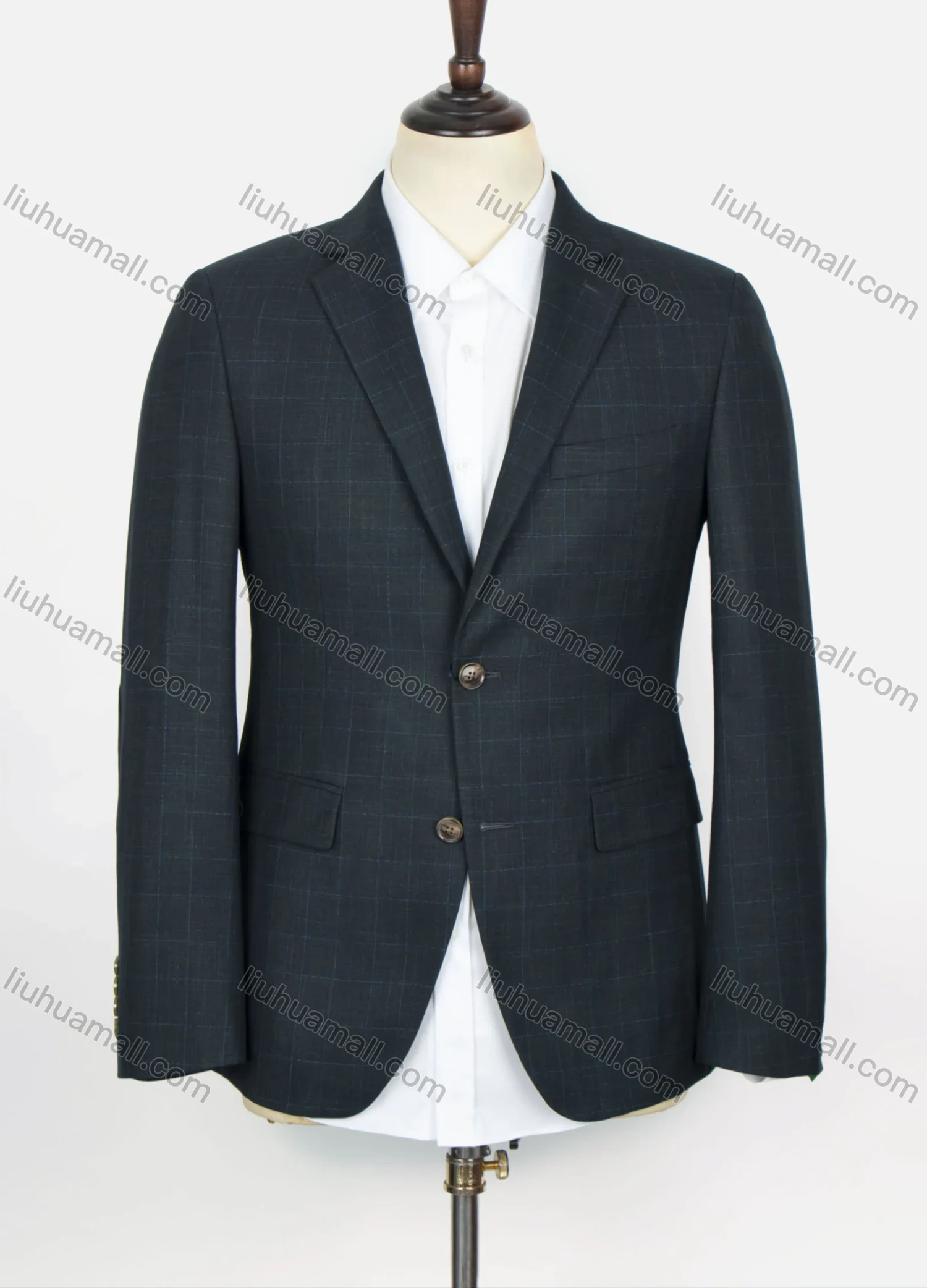 Wholesale Men's Formal Lapel Long Sleeve Two Buttons Flap Pockets Plaid Blazer Jackets - Liuhuamall