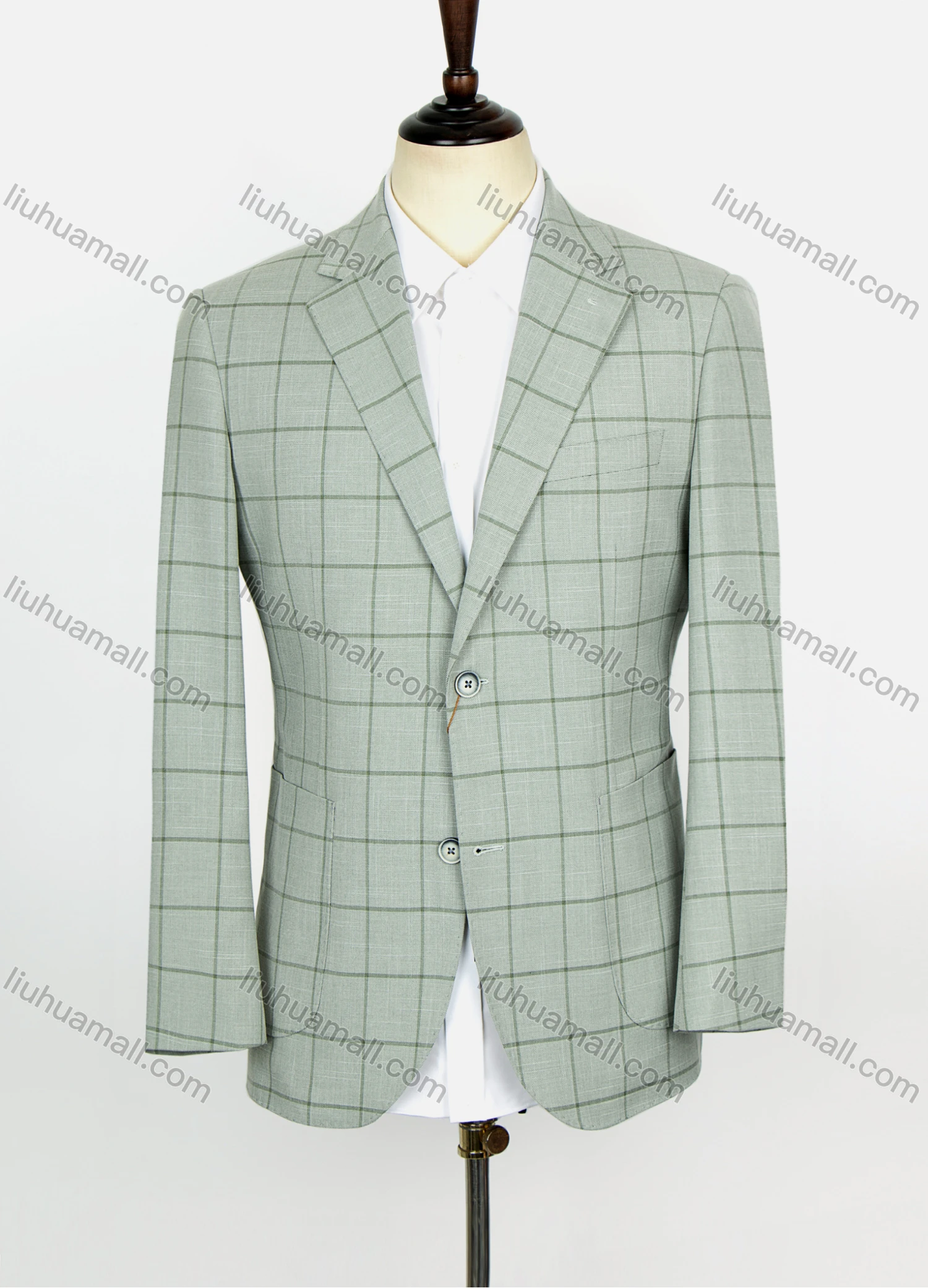 Wholesale Men's Formal Lapel Long Sleeve Patch Pocket Two Buttons Plaid Blazer Jackets - Liuhuamall