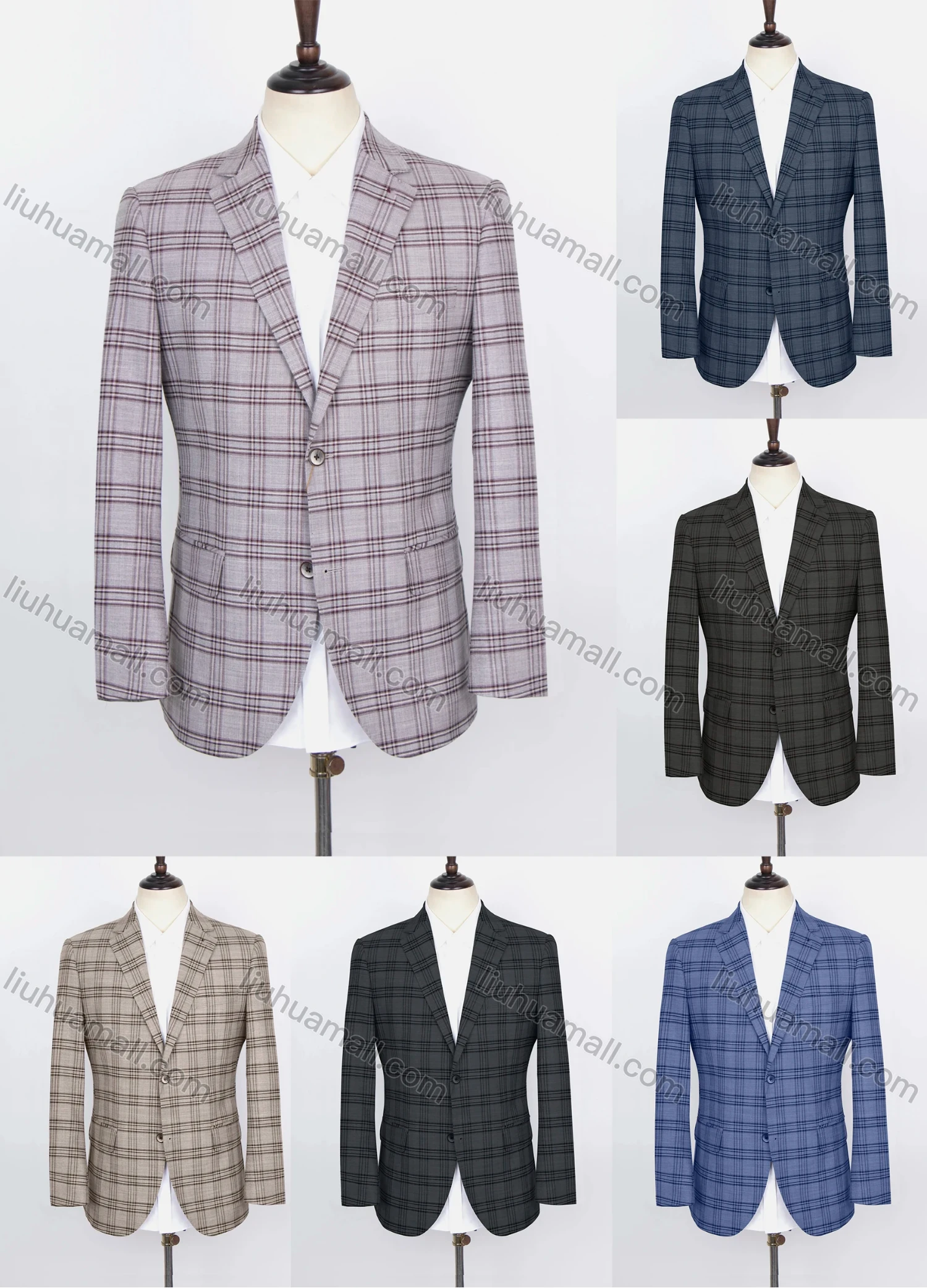 Wholesale Men's Formal Lapel Long Sleeve Two Buttons Patch Pocket Plaid Blazer Jackets - Liuhuamall