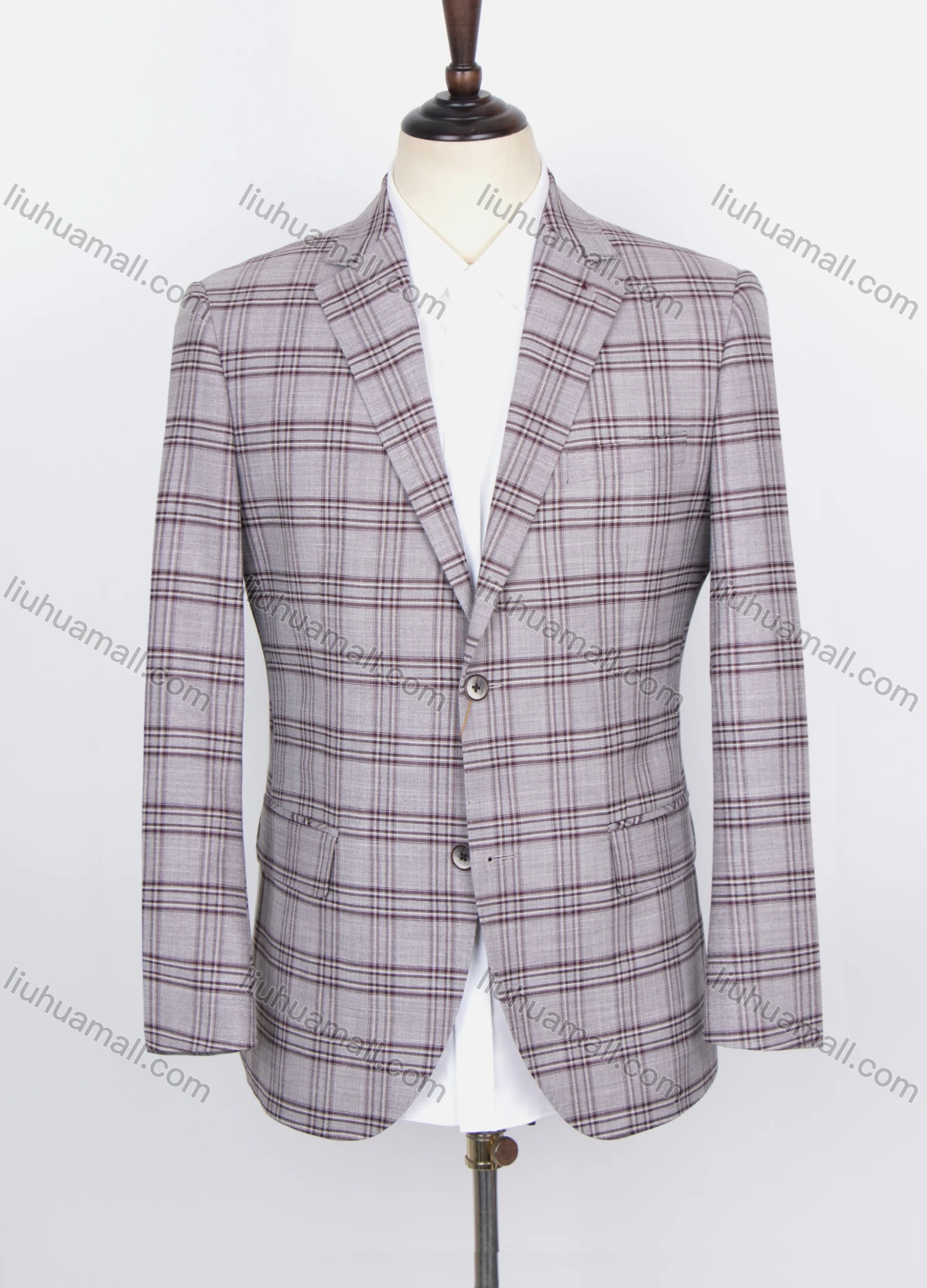 Wholesale Men's Formal Lapel Long Sleeve Two Buttons Patch Pocket Plaid Blazer Jackets - Liuhuamall