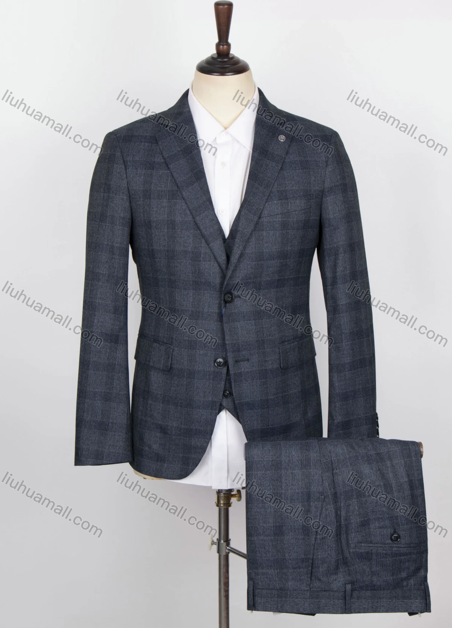 Wholesale Men's Plaid Print Two Button Flap Pockets Blazer & Vest & Suit Pants 3-Piece Suit Sets OG2207-X6502# - Liuhuamall