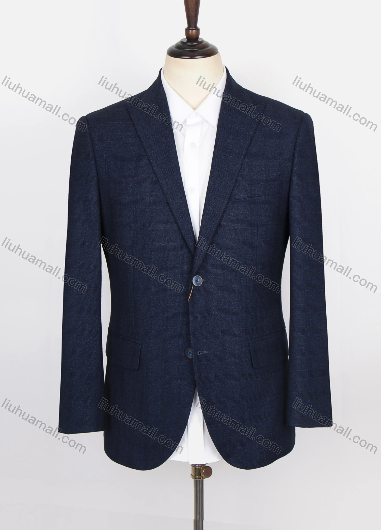 Wholesale Men's Formal Lapel Long Sleeve Two Buttons Flap Pockets Plaid Blazer Jackets - Liuhuamall