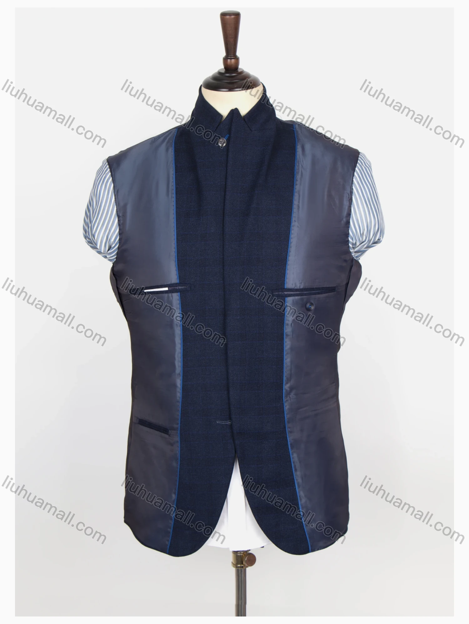 Wholesale Men's Formal Lapel Long Sleeve Two Buttons Flap Pockets Plaid Blazer Jackets - Liuhuamall