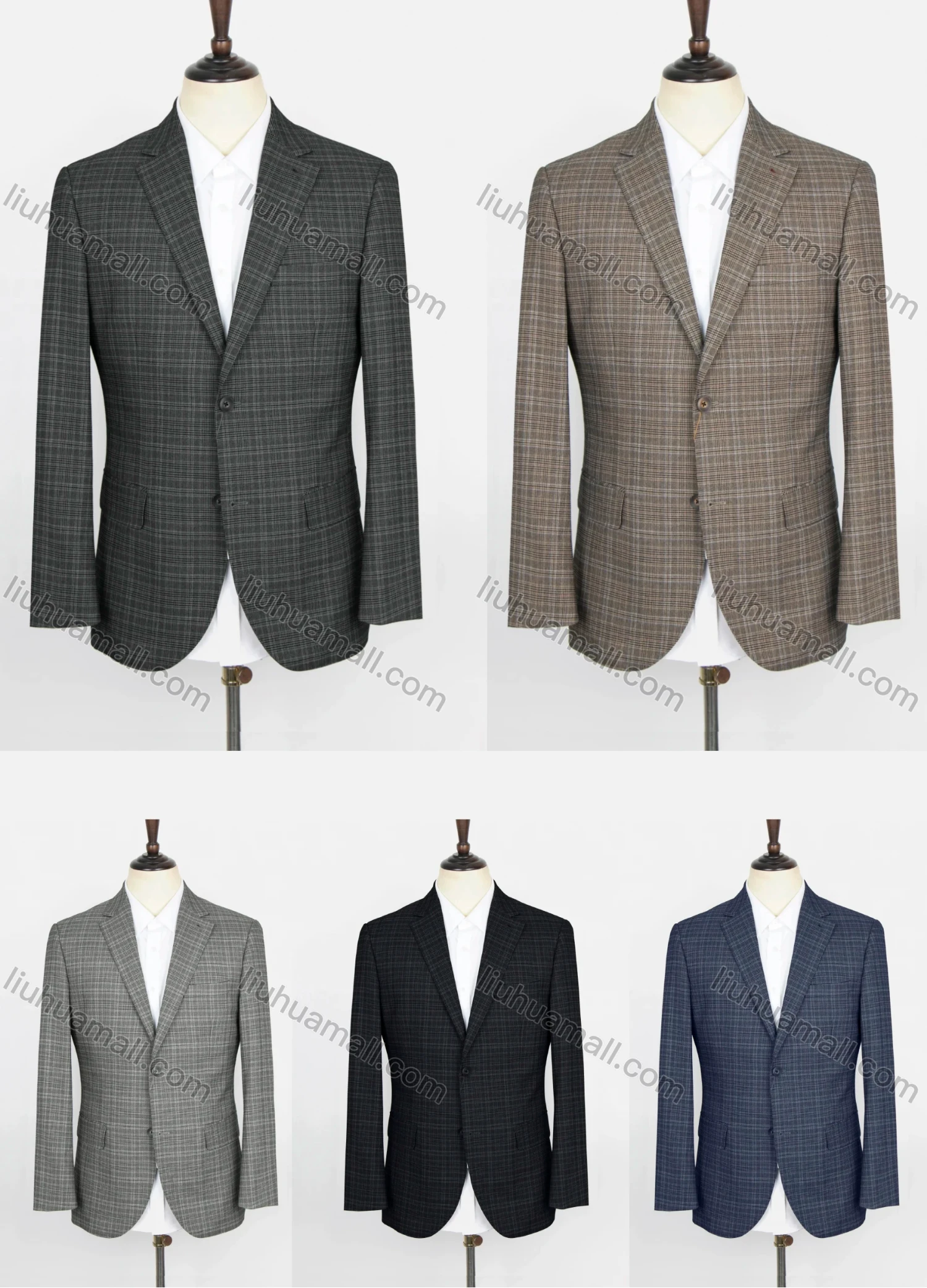 Wholesale Men's Formal Lapel Long Sleeve Two Buttons Flap Pockets Plaid Blazer Jackets - Liuhuamall